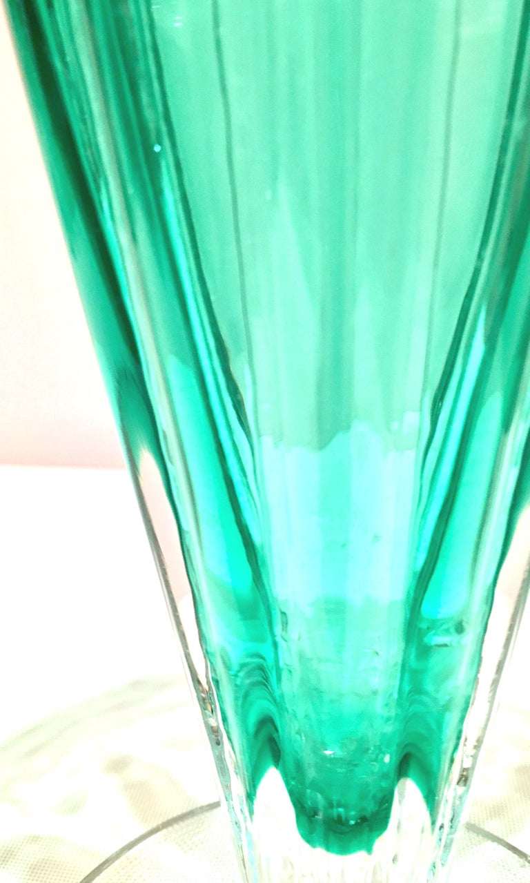 80'S American Blown Glass Aqua and Clear Footed Vase By, Blenko Glass