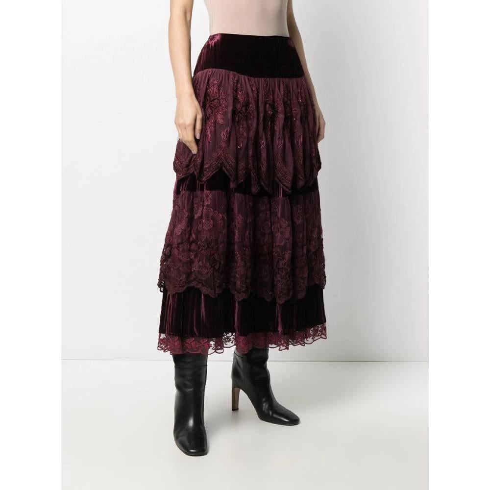 80s A.N.G.E.L.O. Vintage Cult burgundy cotton and viscose skirt In Good Condition In Lugo (RA), IT