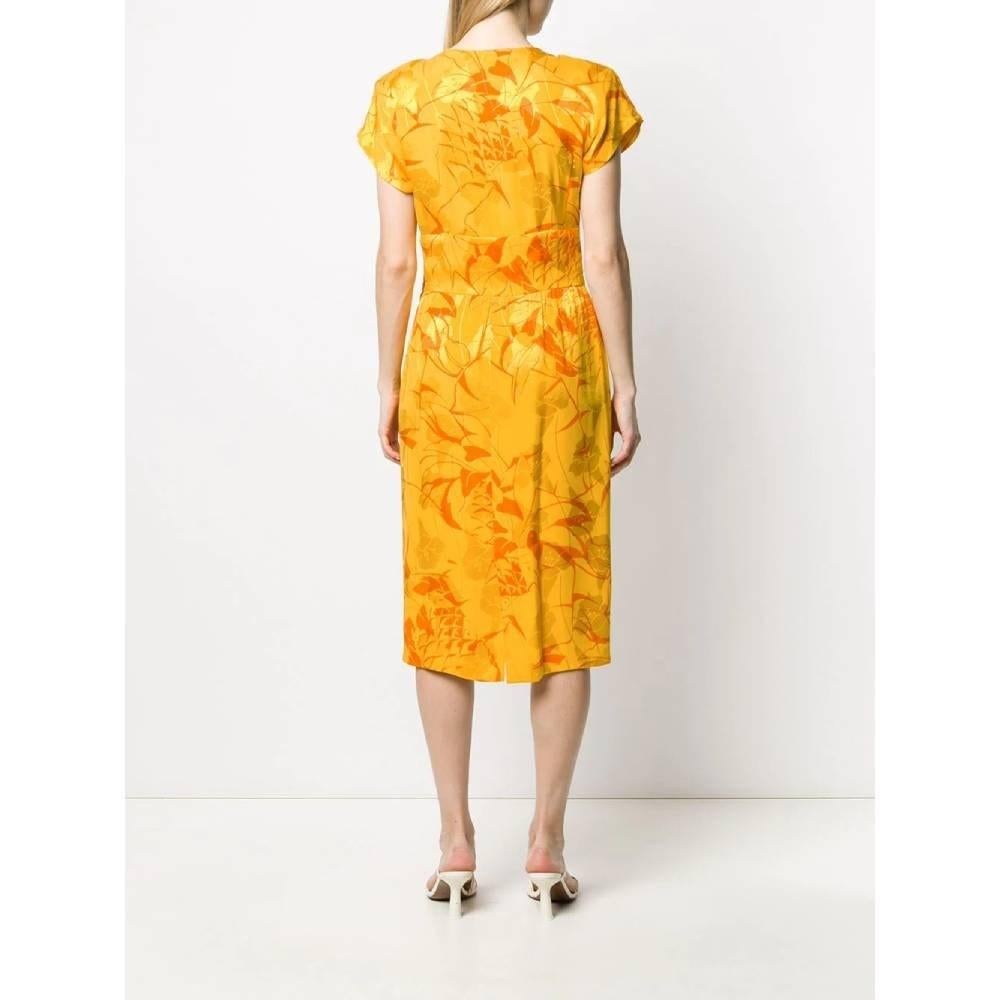 80s A.N.G.E.L.O. Vintage yellow and orange silk midi dress In Excellent Condition For Sale In Lugo (RA), IT