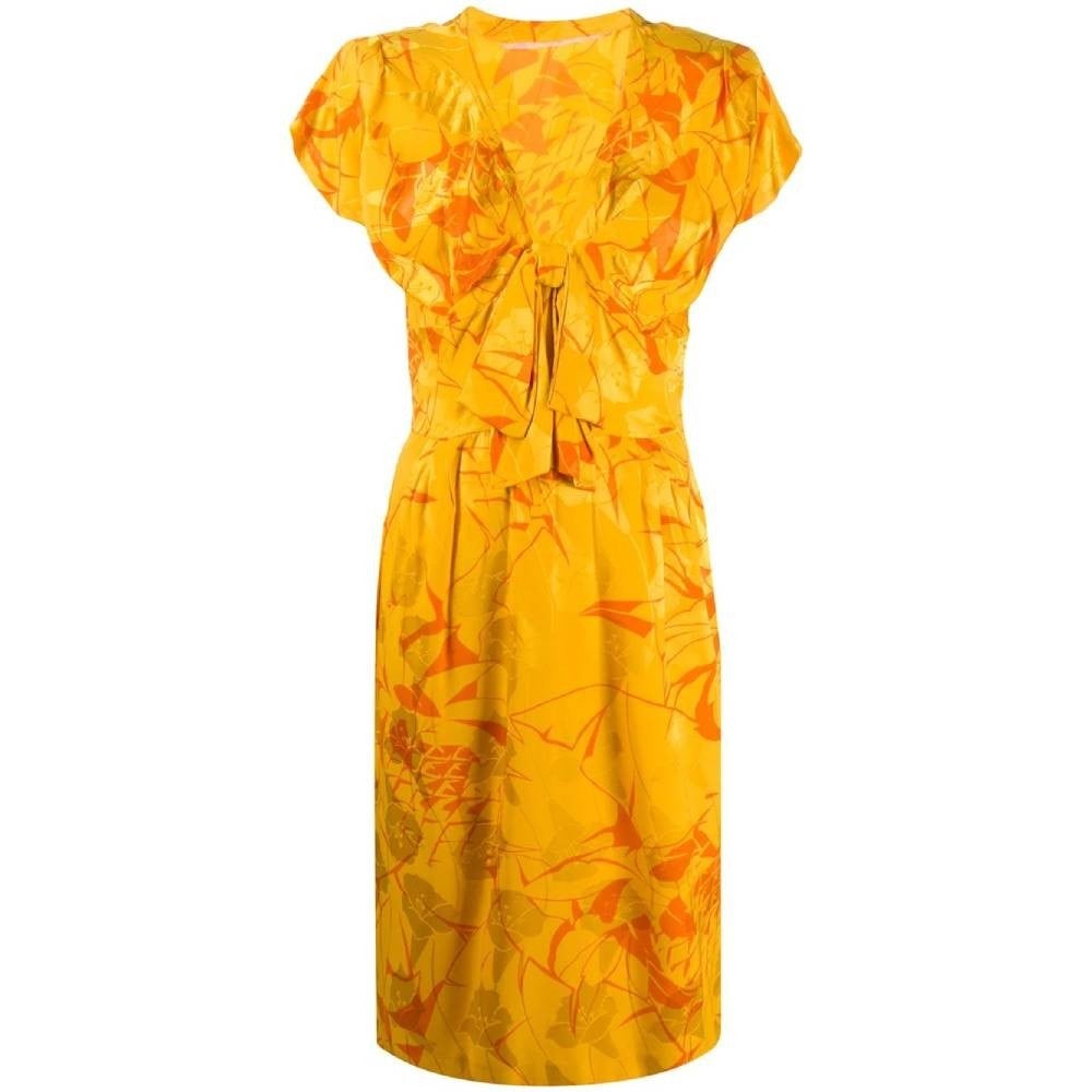 80s A.N.G.E.L.O. Vintage yellow and orange silk midi dress For Sale