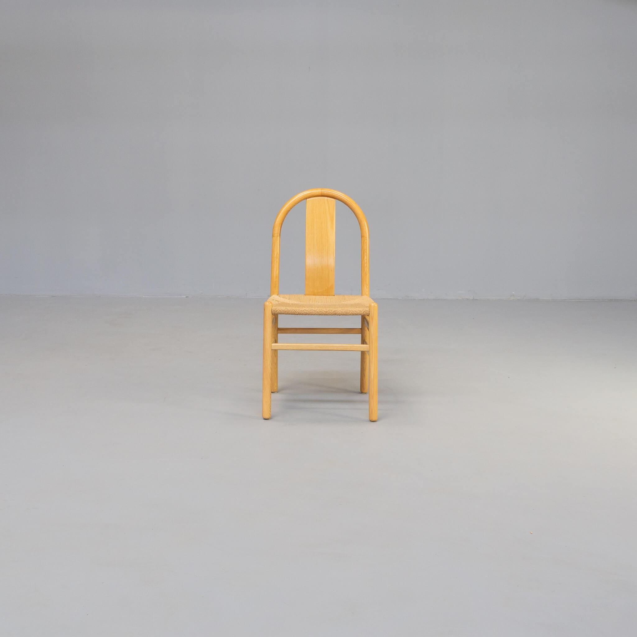 Post-Modern 80s Annig Sarian round bend wooden dining chair for Tisettanta set/6
