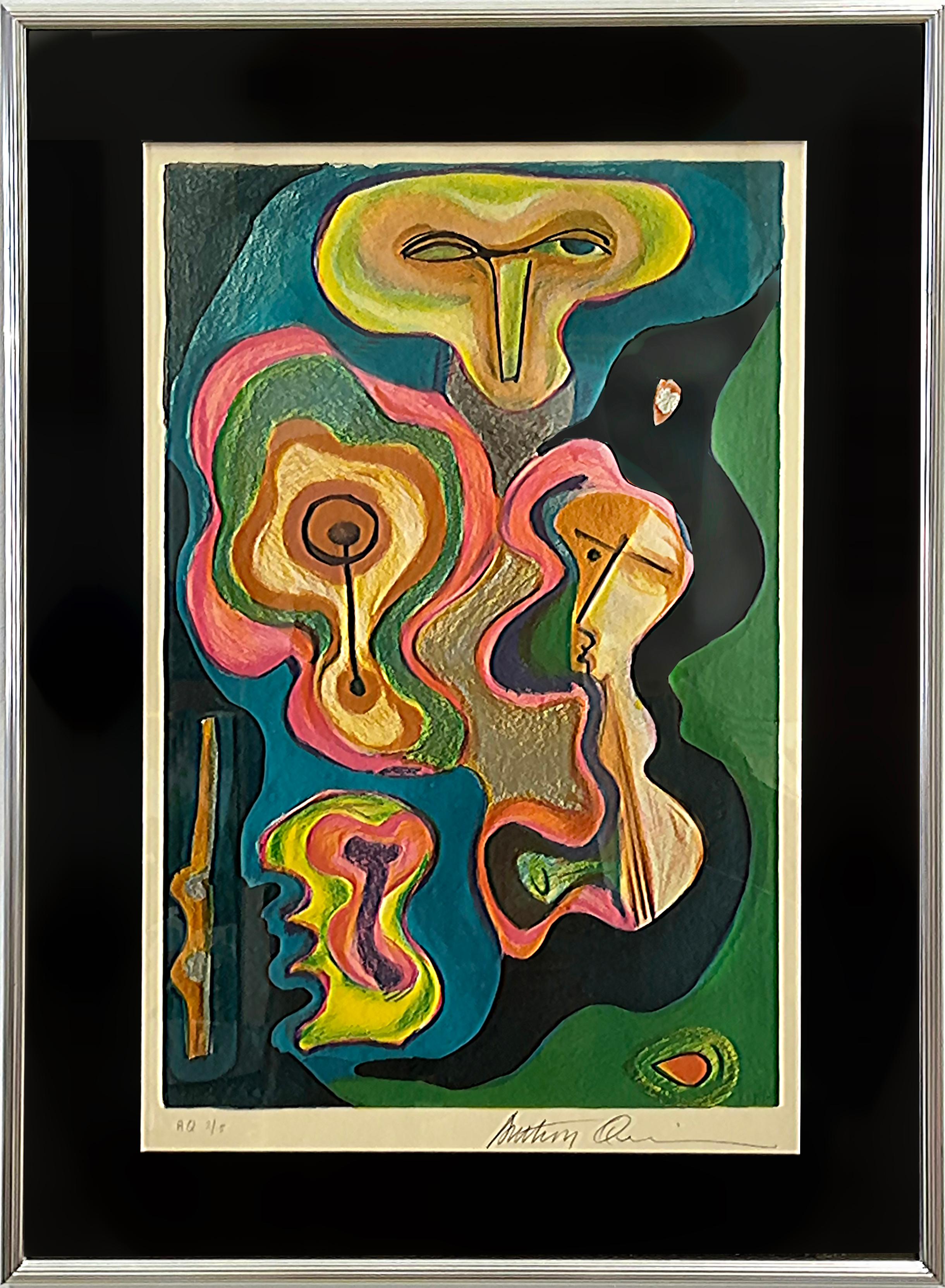 Anthony Quinn Abstract Signed Limited Edition Lithograph 2/15 Tribal Series   In Good Condition For Sale In Miami, FL