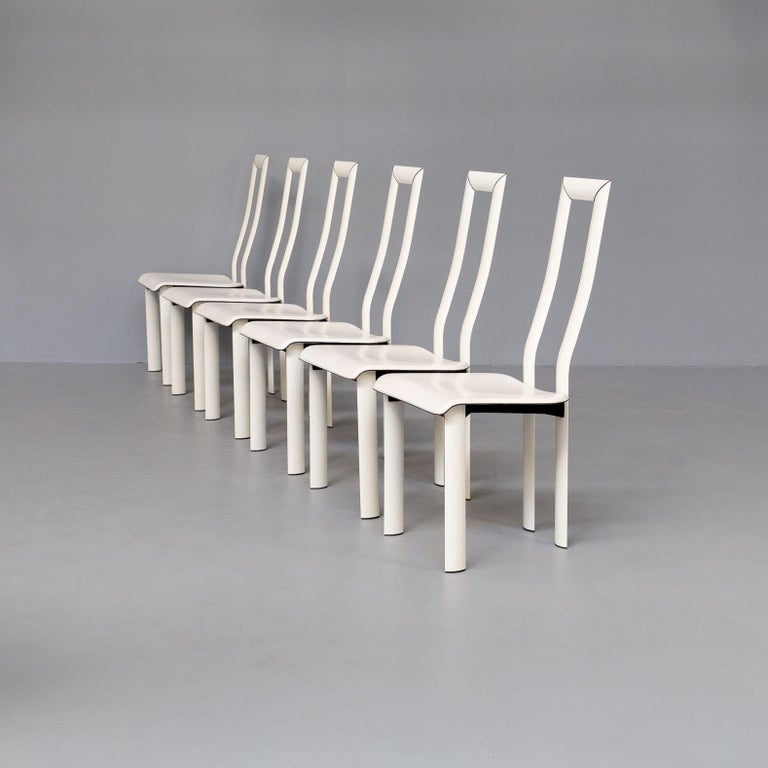 80s Antonello Mosca ‘Royal’ White Leather High Back Chairs for Ycami