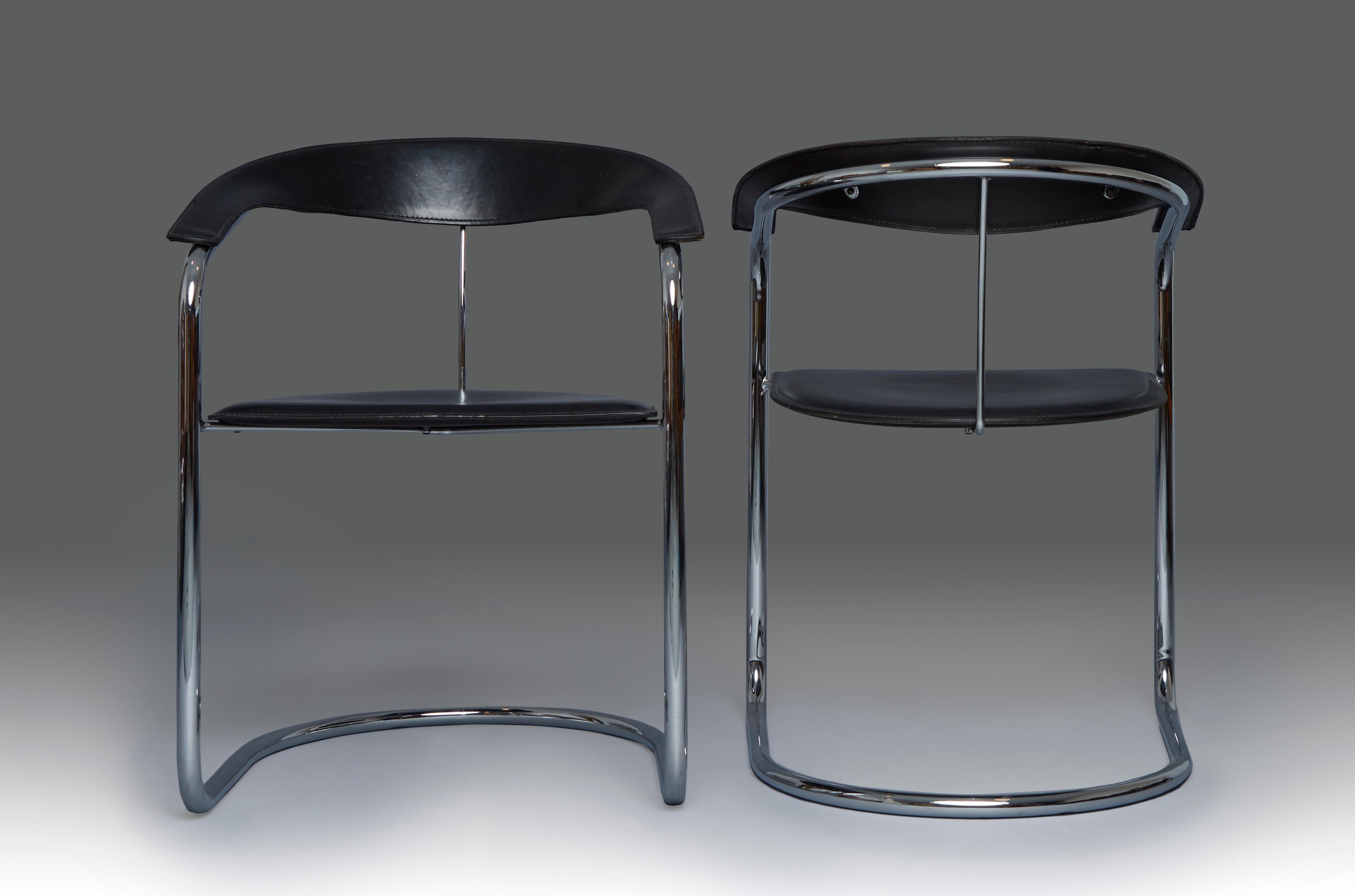 ''canasta'' easy chairs in metal and black leather by Arrben. Italy, 80´s.
4 units available.
 