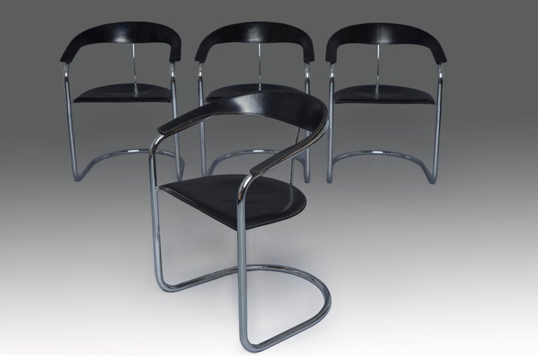 80s Arrben ''Canasta'' Chair in Chrome Steel and Leather For