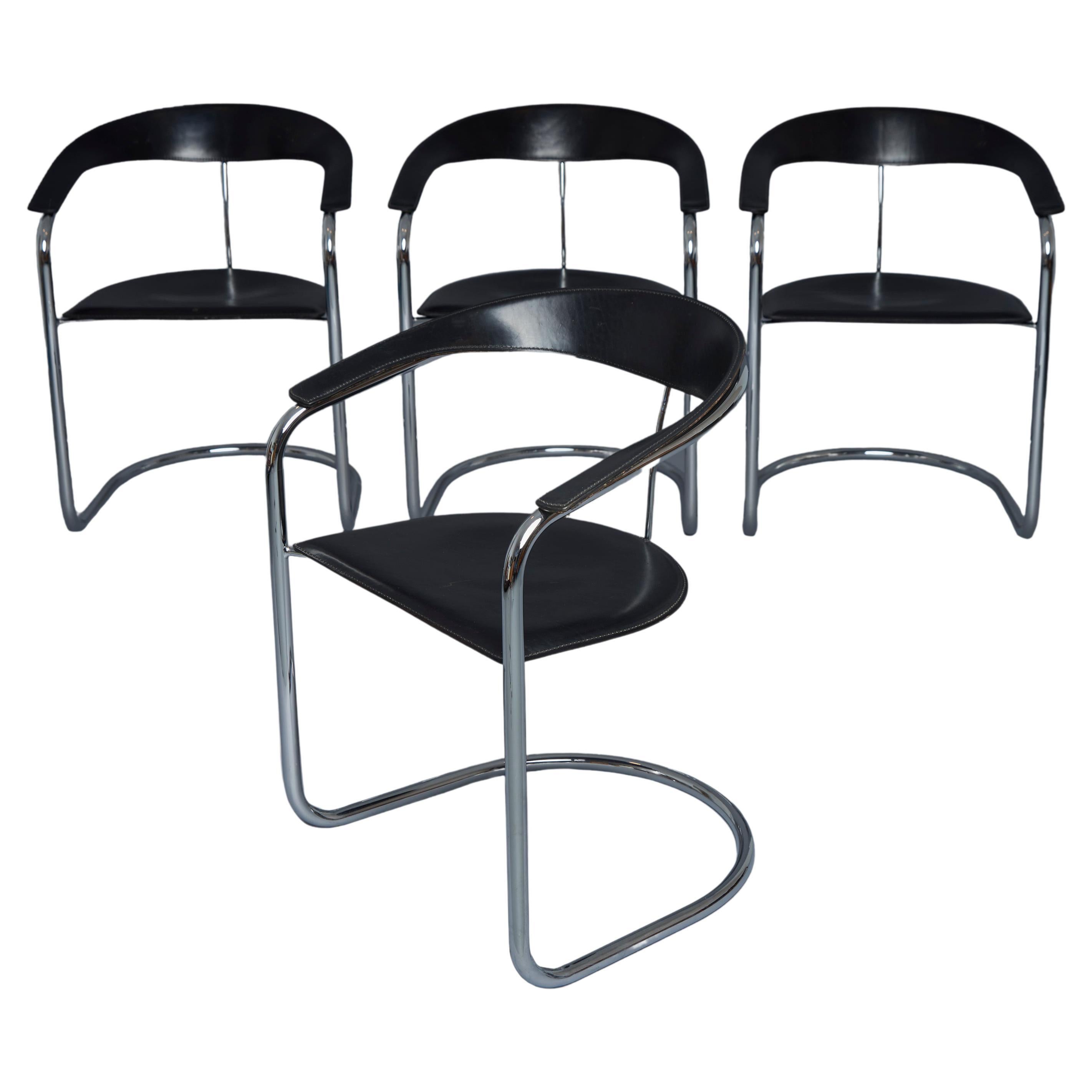 80s Arrben ''Canasta'' Chairs in Chrome Steel and Leather For Sale