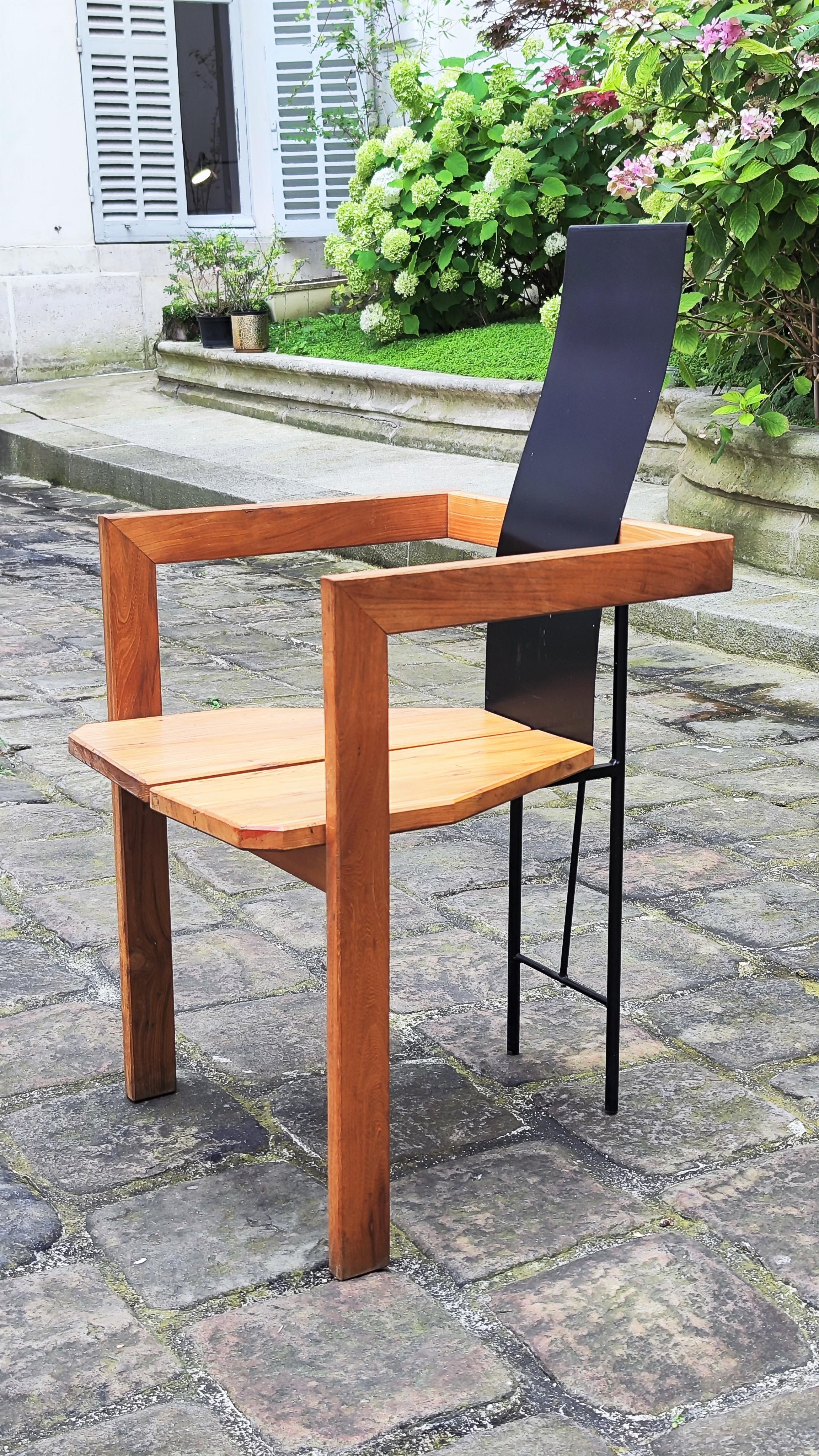 80s armchair, minimalist, wood and metal, Jonas Bohlin ? Sweden - 1980 For Sale 6