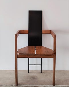 Fauteuil minimaliste des années 80, bois et métal, Jonas Bohlin ? Suède - 1980