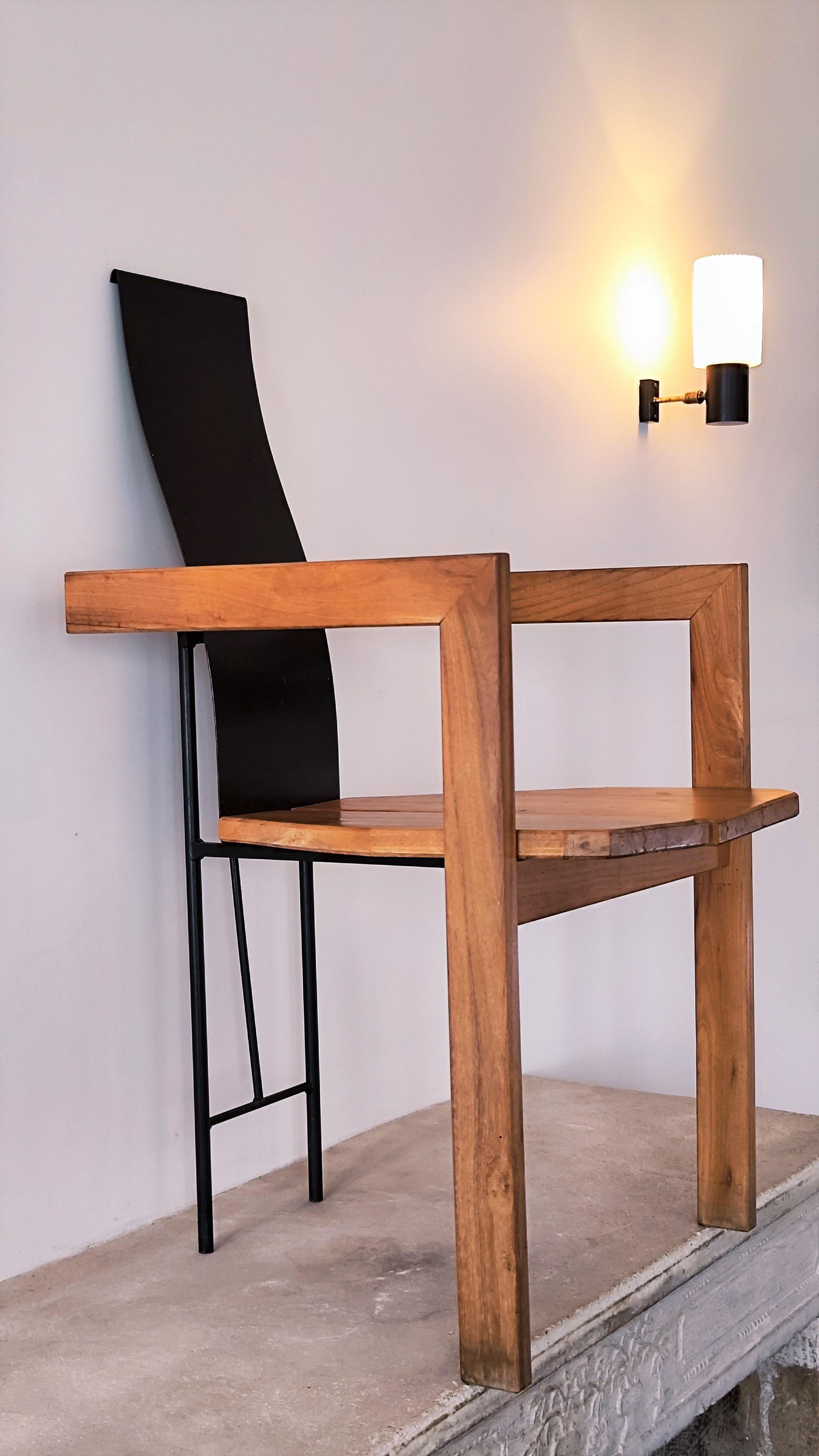 Swedish 80s armchair, minimalist, wood and metal, Jonas Bohlin ? Sweden - 1980 For Sale
