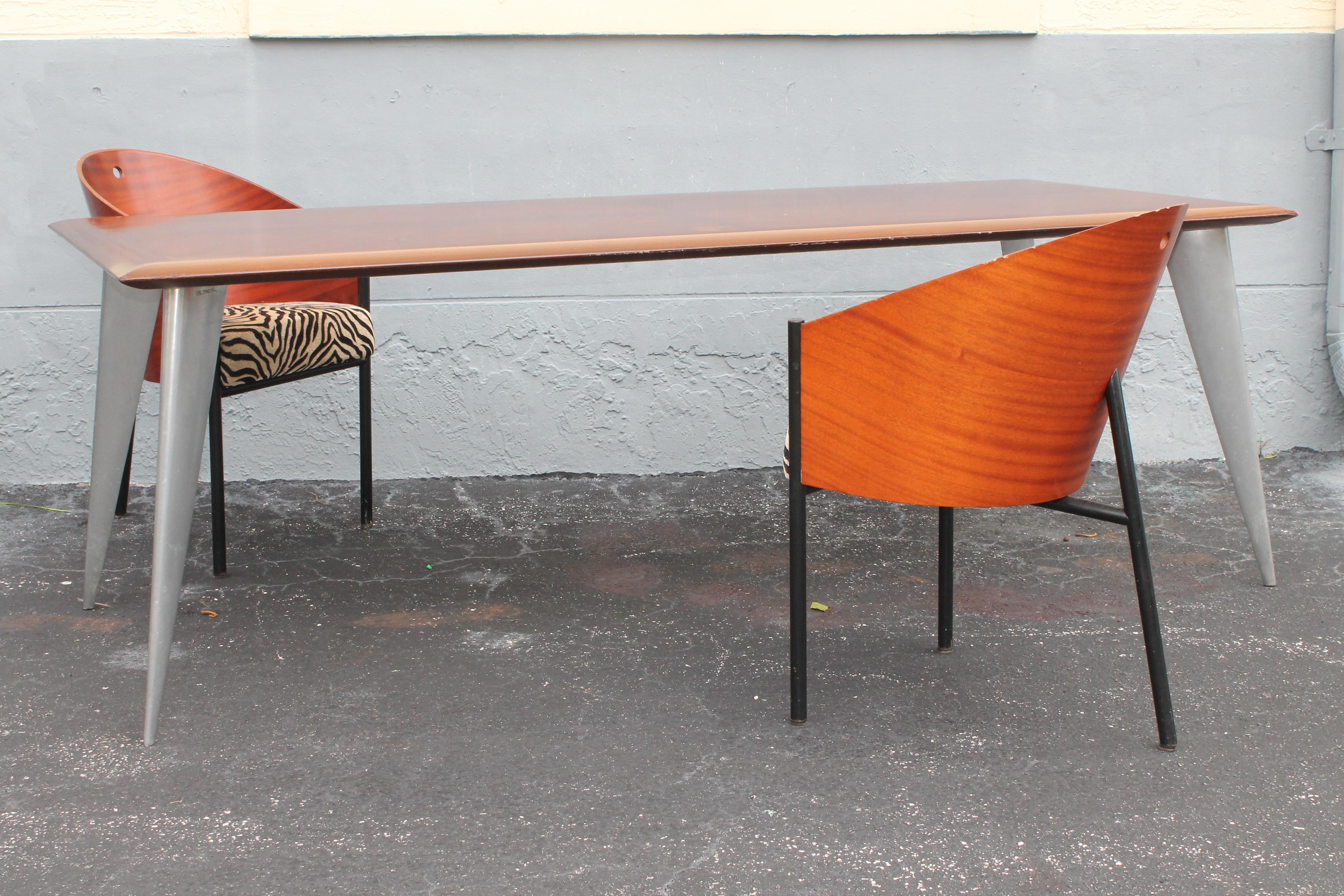 '80s Art Deco 9 Piece Dining Set Signed by Philippe Starck 8 Chairs+Dining Table For Sale 4