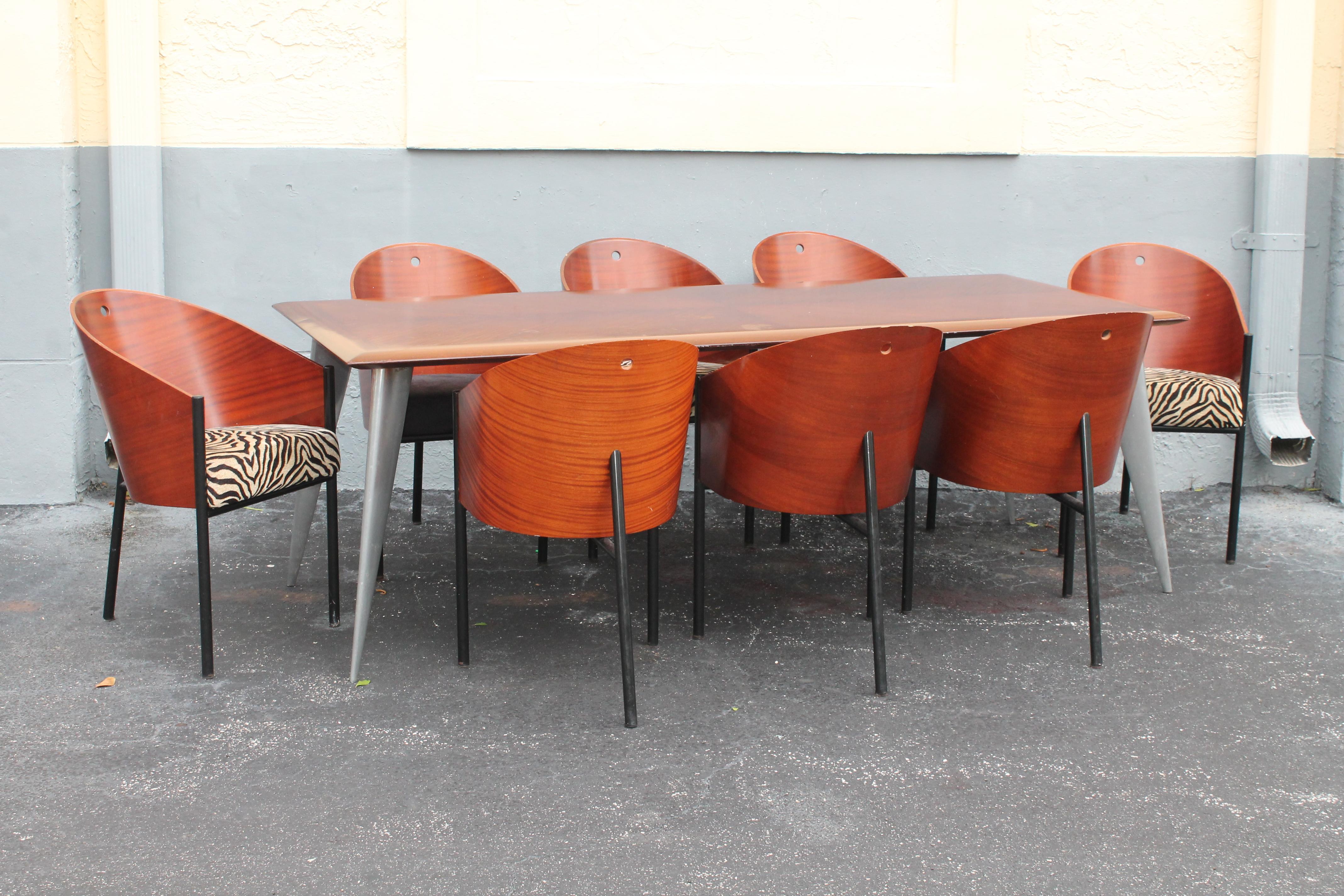 '80s Art Deco 9 Piece Dining Set Signed by Philippe Starck 8 Chairs+Dining Table For Sale 5