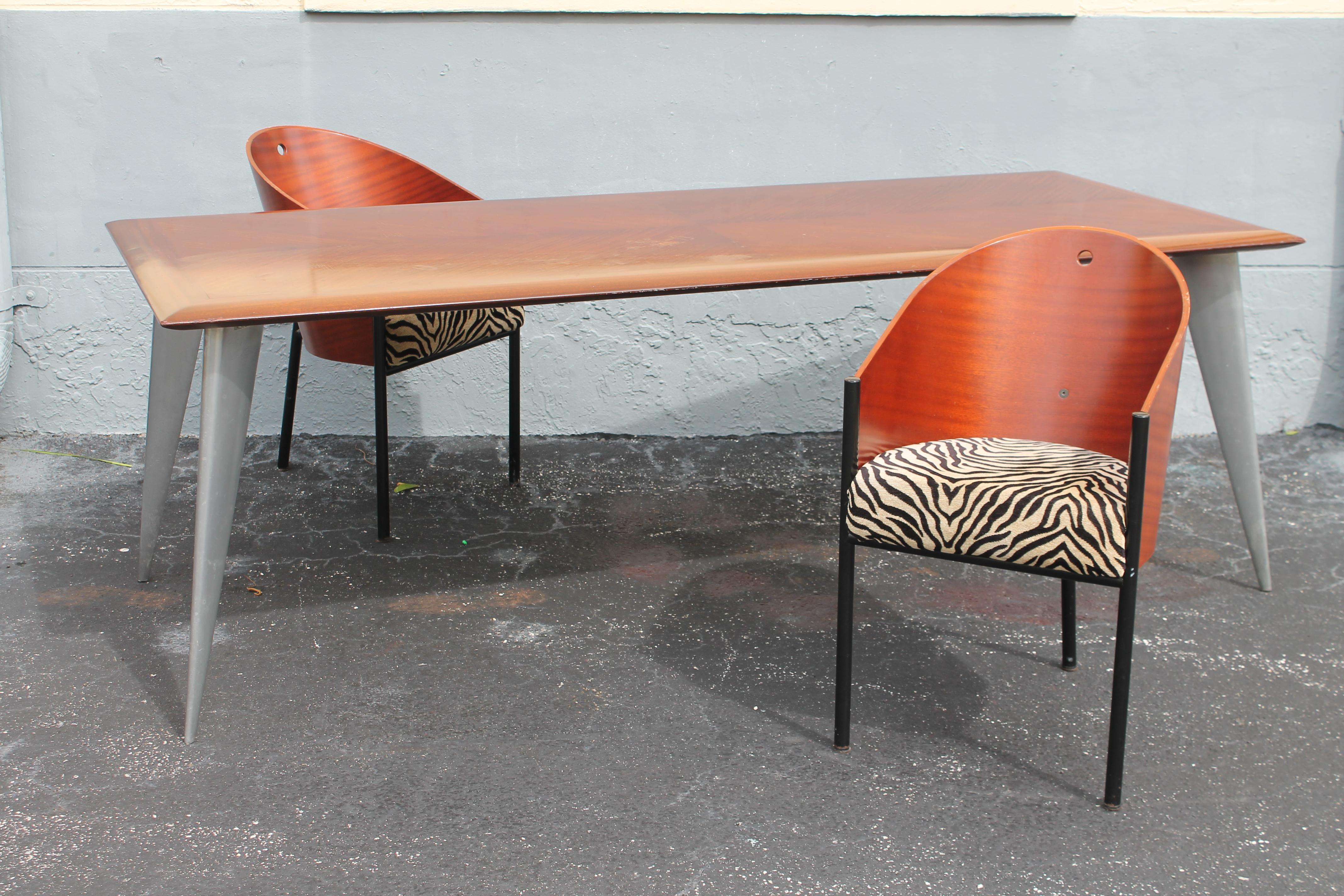 Late 20th Century '80s Art Deco 9 Piece Dining Set Signed by Philippe Starck 8 Chairs+Dining Table For Sale
