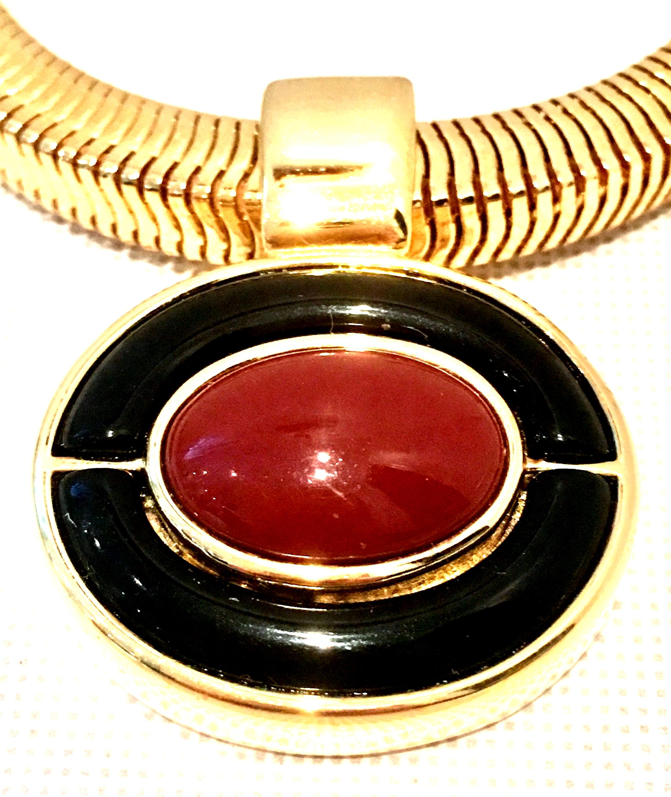 Women's or Men's 80'S Art Deco Style Gold & Enamel Abstract Pendant Necklace By, Monet