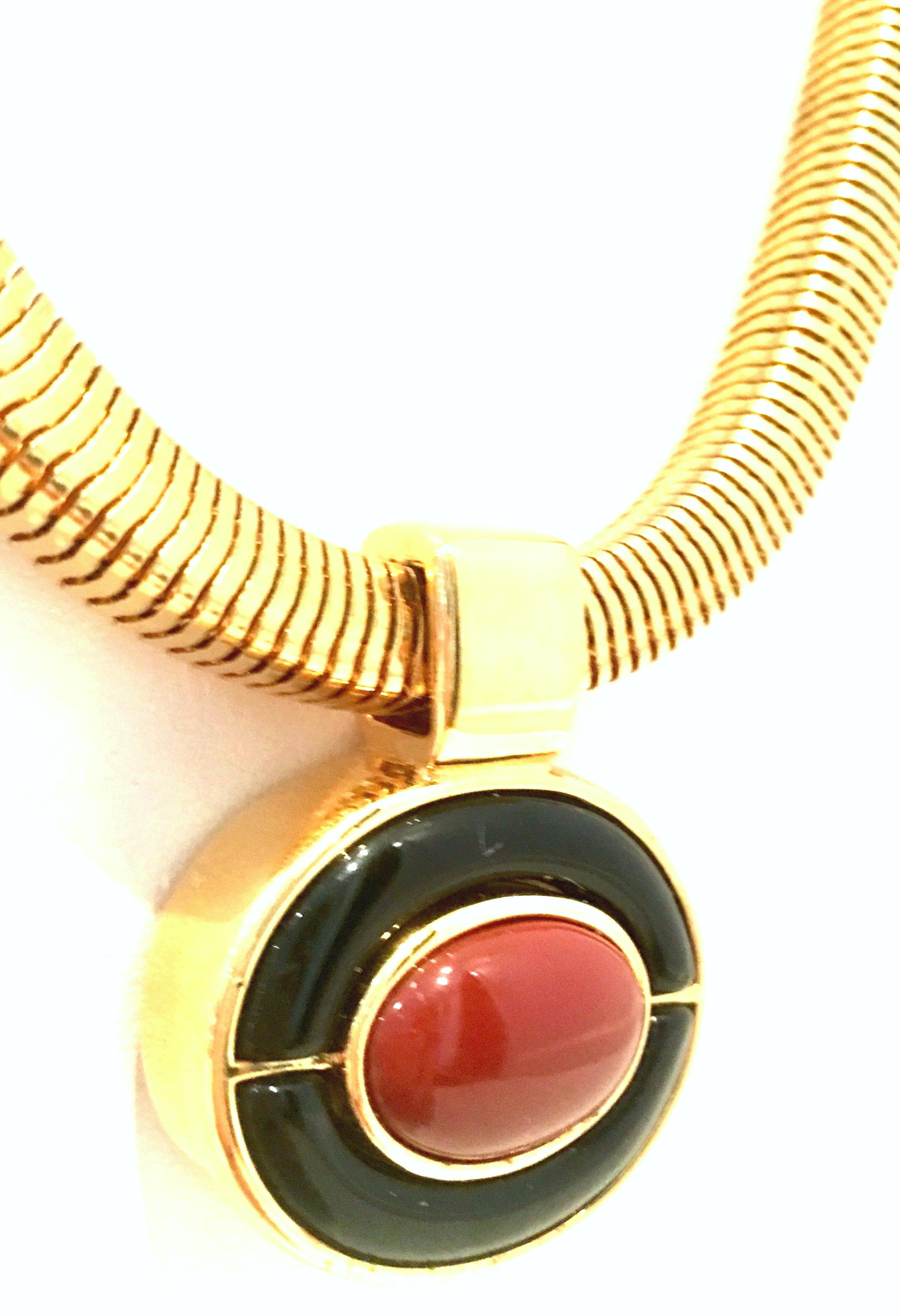 80'S Art Deco Style Gold & Enamel Abstract Pendant Necklace By, Monet In Good Condition In West Palm Beach, FL