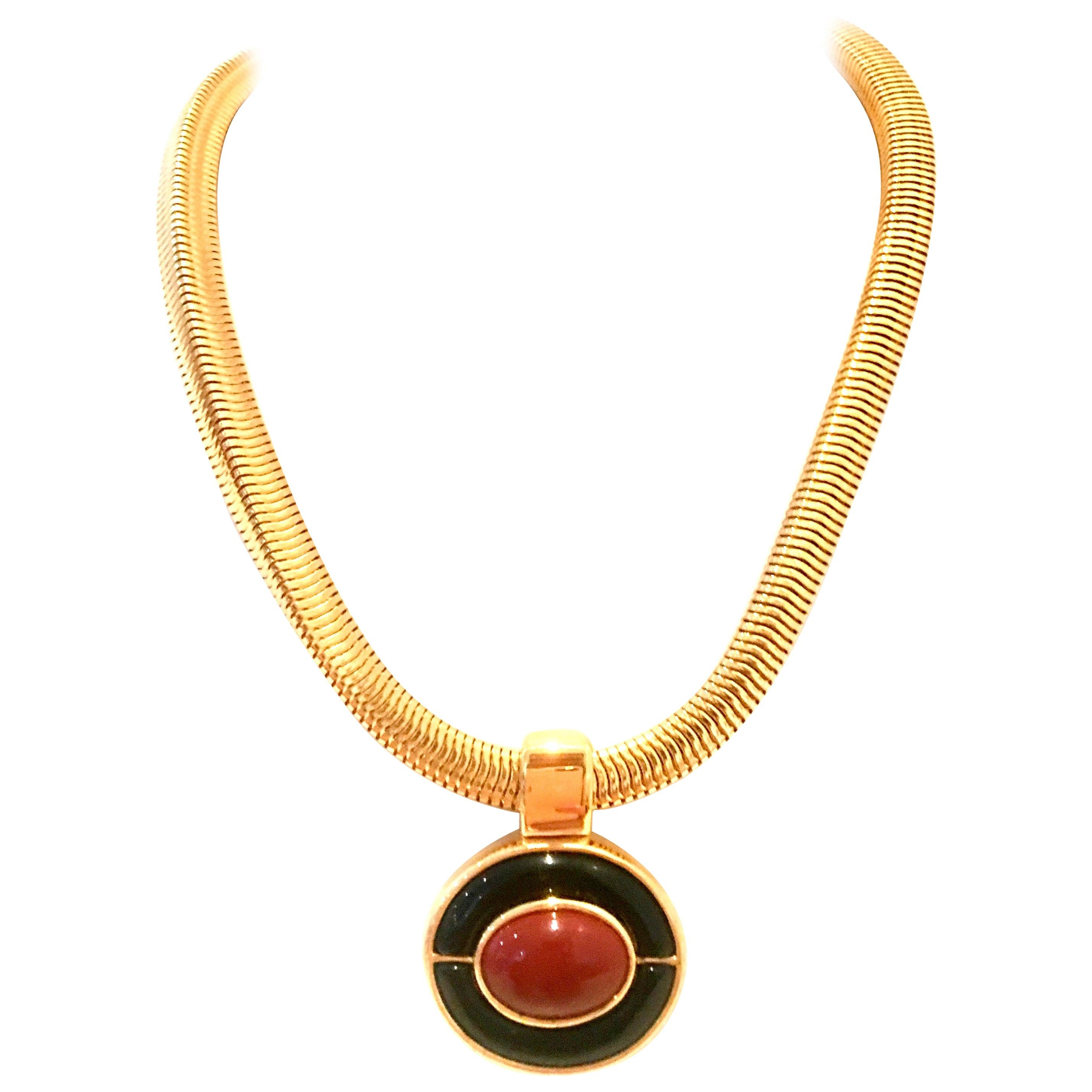 80'S Art Deco Style Gold & Enamel Abstract Pendant Necklace By, Monet