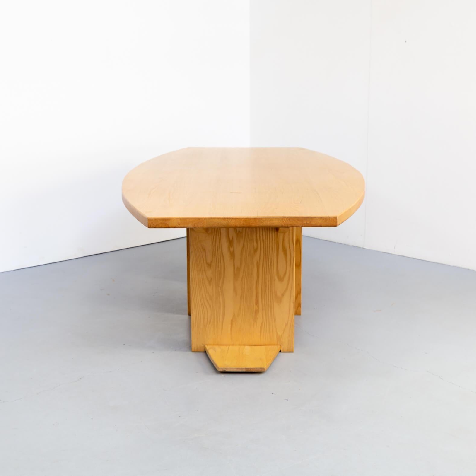 Ash wood is a desirable wood structure. Fresh, friendly and luxury. This table has a slight oval form and is architectural developed for in house use of a private collectioneer. The table easily fits 4 chairs at the long side but also on the