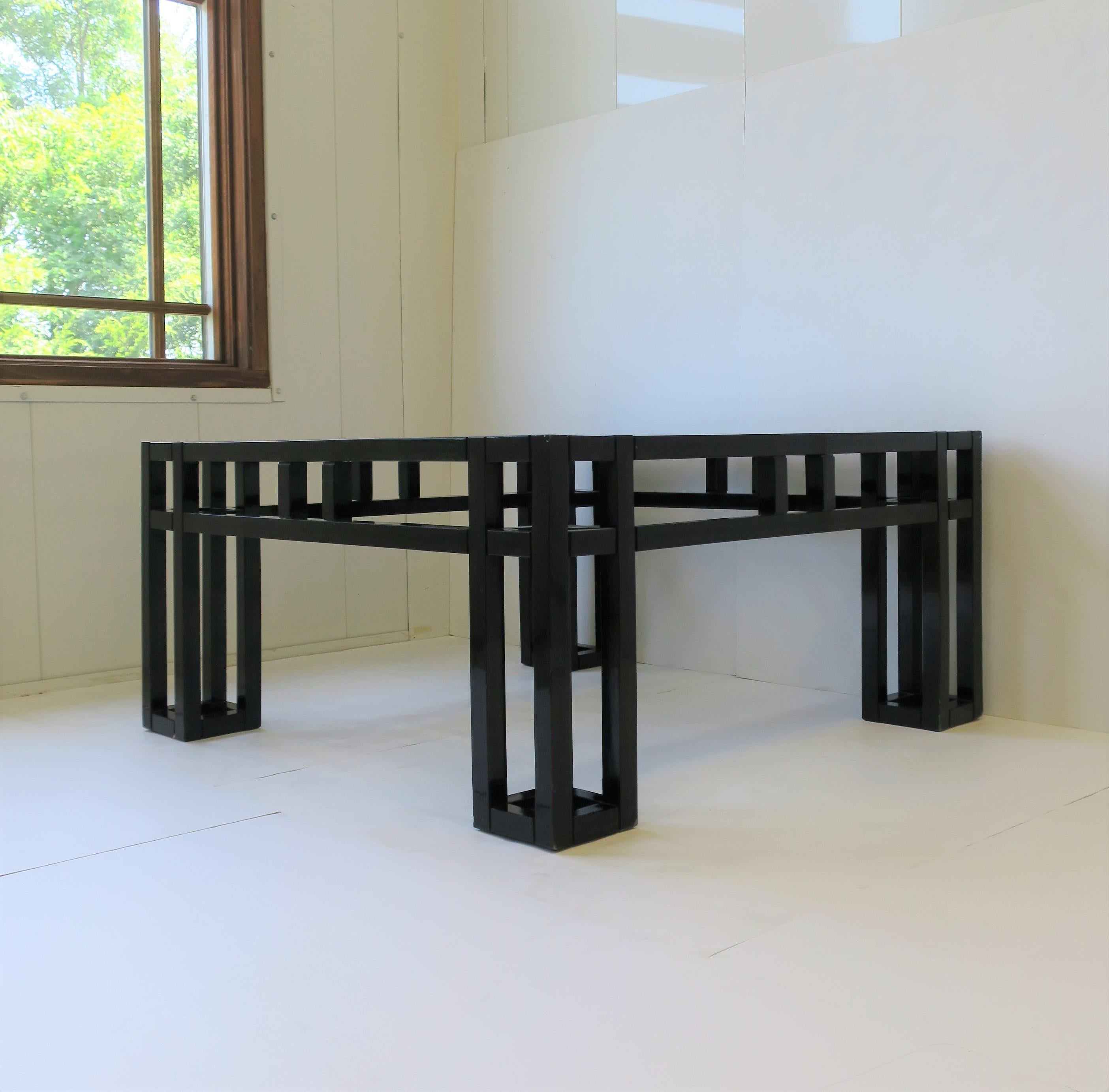 Black Lacquer and Glass Geometric Square Coffee Cocktail Table Postmodern, 1980s For Sale 1