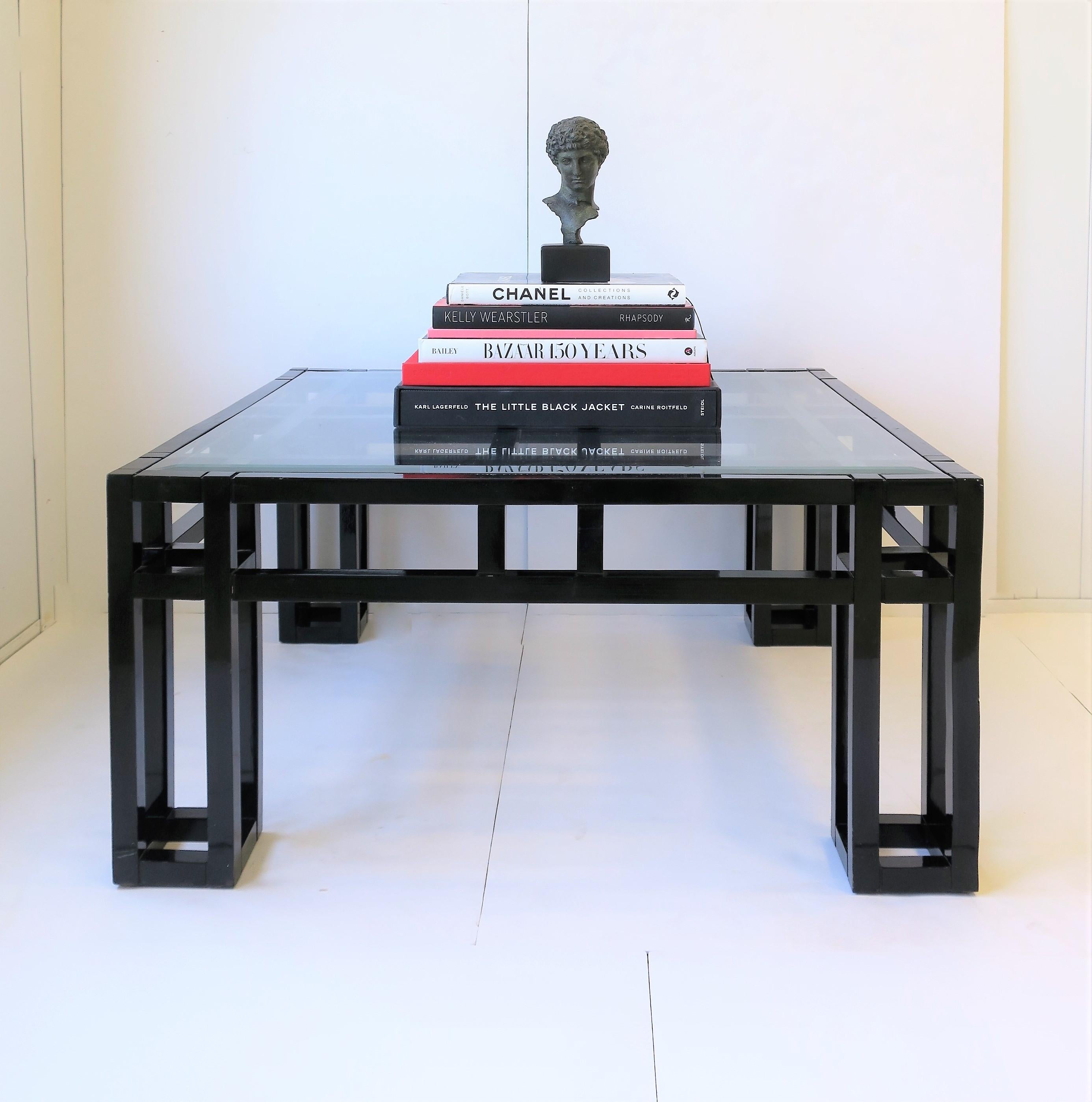 Black Lacquer and Glass Geometric Square Coffee Cocktail Table Postmodern, 1980s For Sale 2