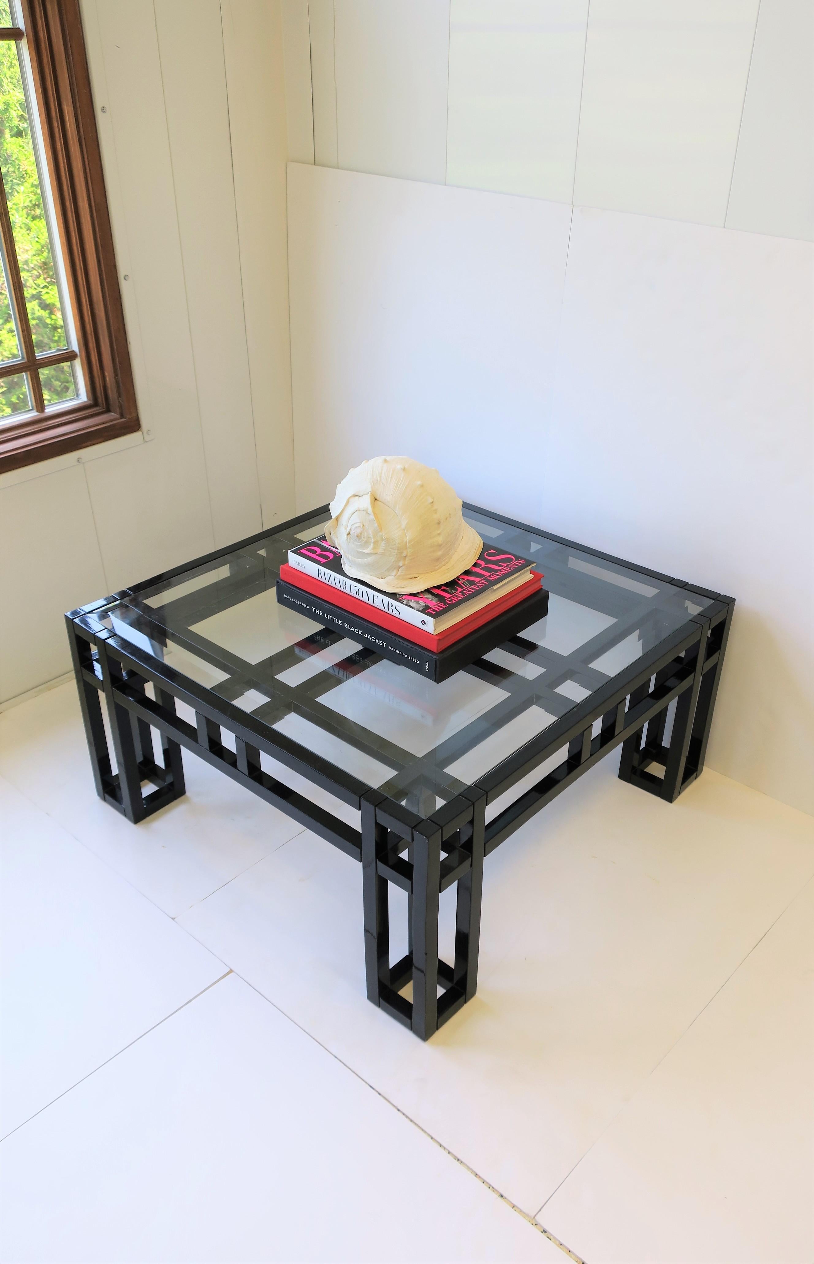 Black Lacquer and Glass Geometric Square Coffee Cocktail Table Postmodern, 1980s For Sale 4