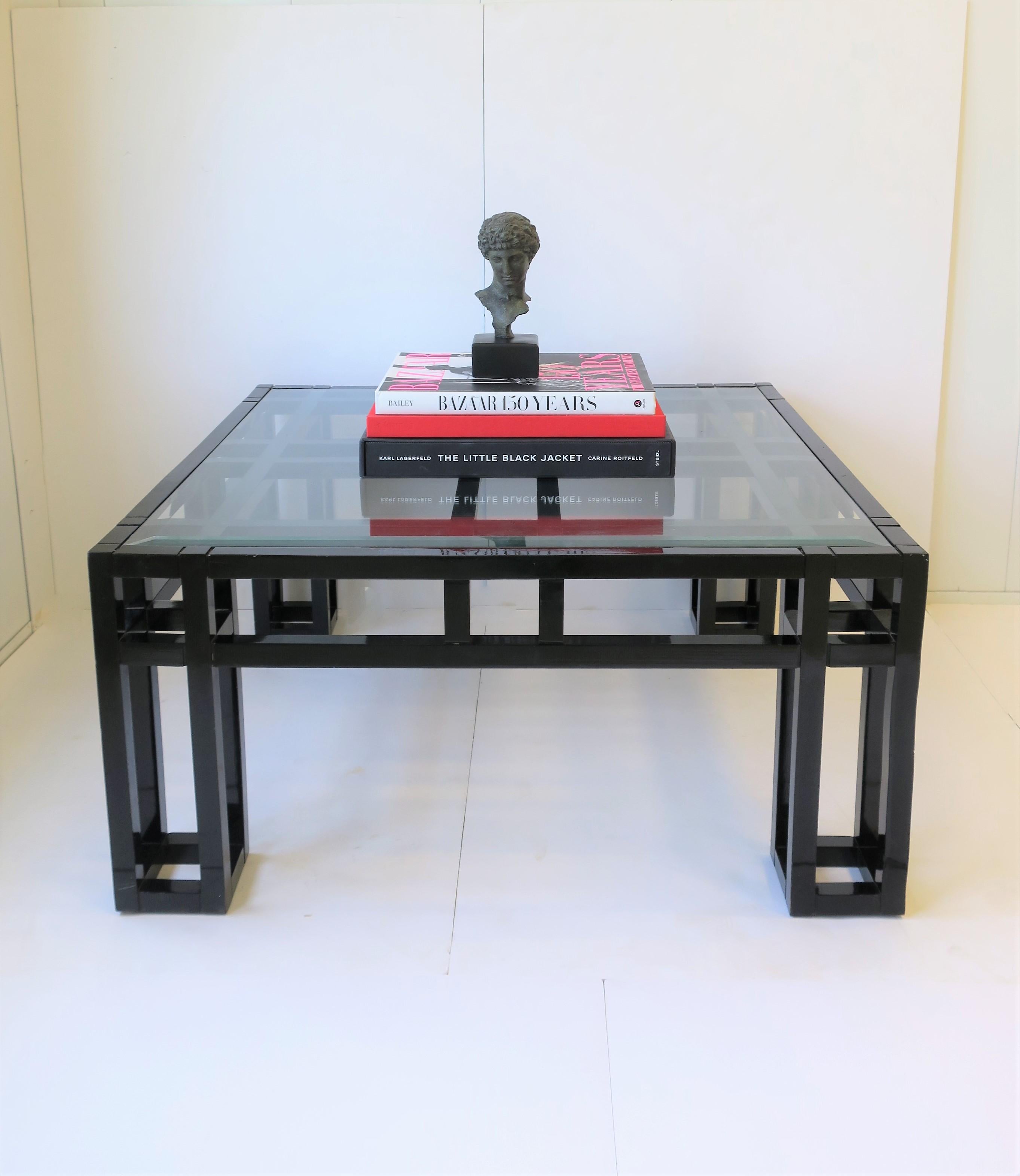 Black Lacquer and Glass Geometric Square Coffee Cocktail Table Postmodern  For Sale 5
