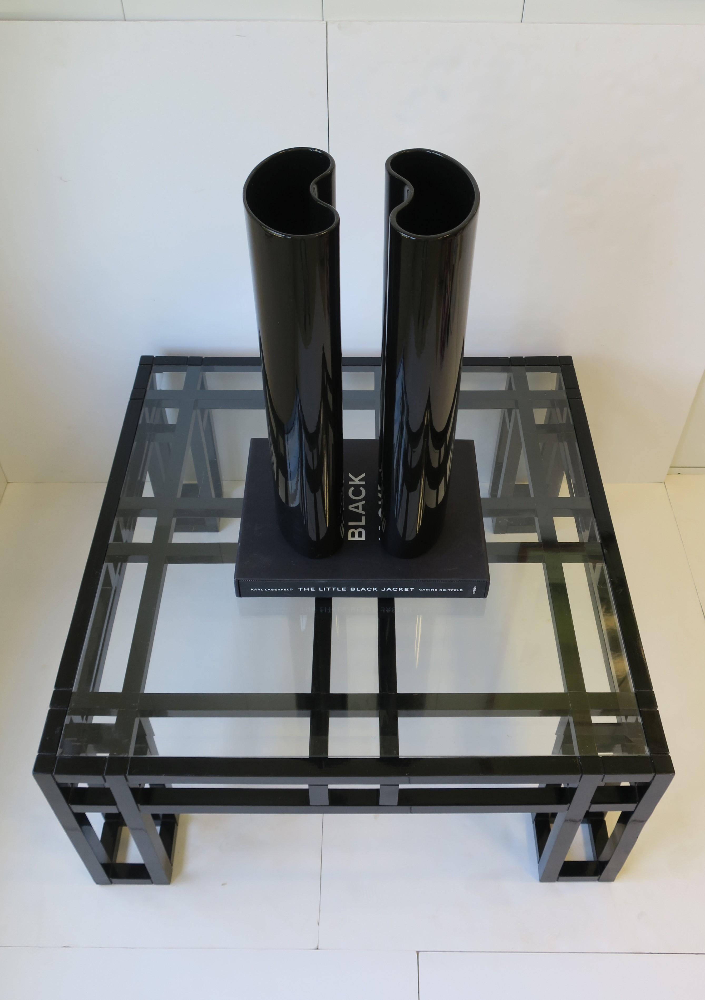 Black Lacquer and Glass Geometric Square Coffee Cocktail Table Postmodern, 1980s For Sale 6