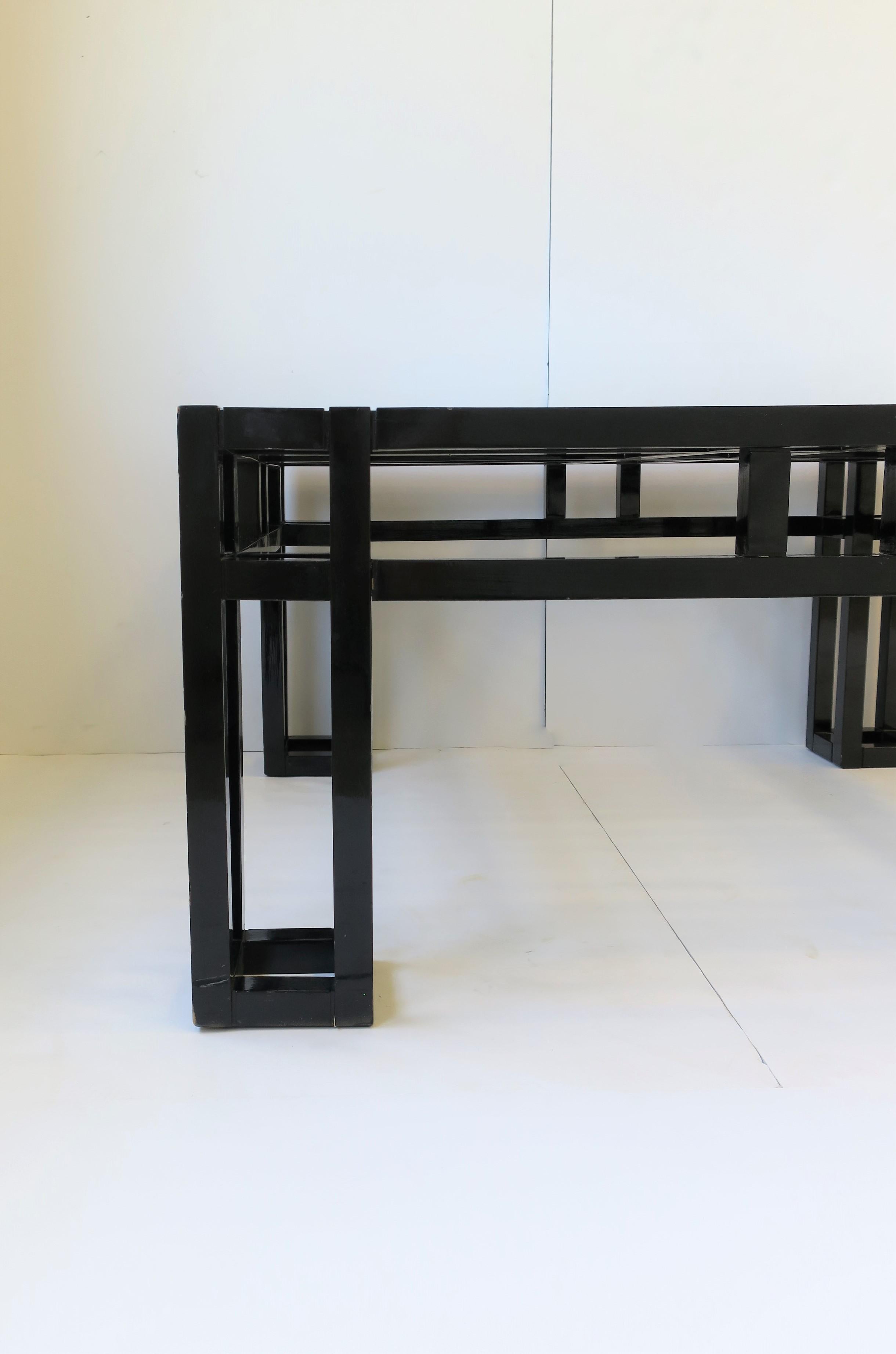 Black Lacquer and Glass Geometric Square Coffee Cocktail Table Postmodern, 1980s For Sale 7