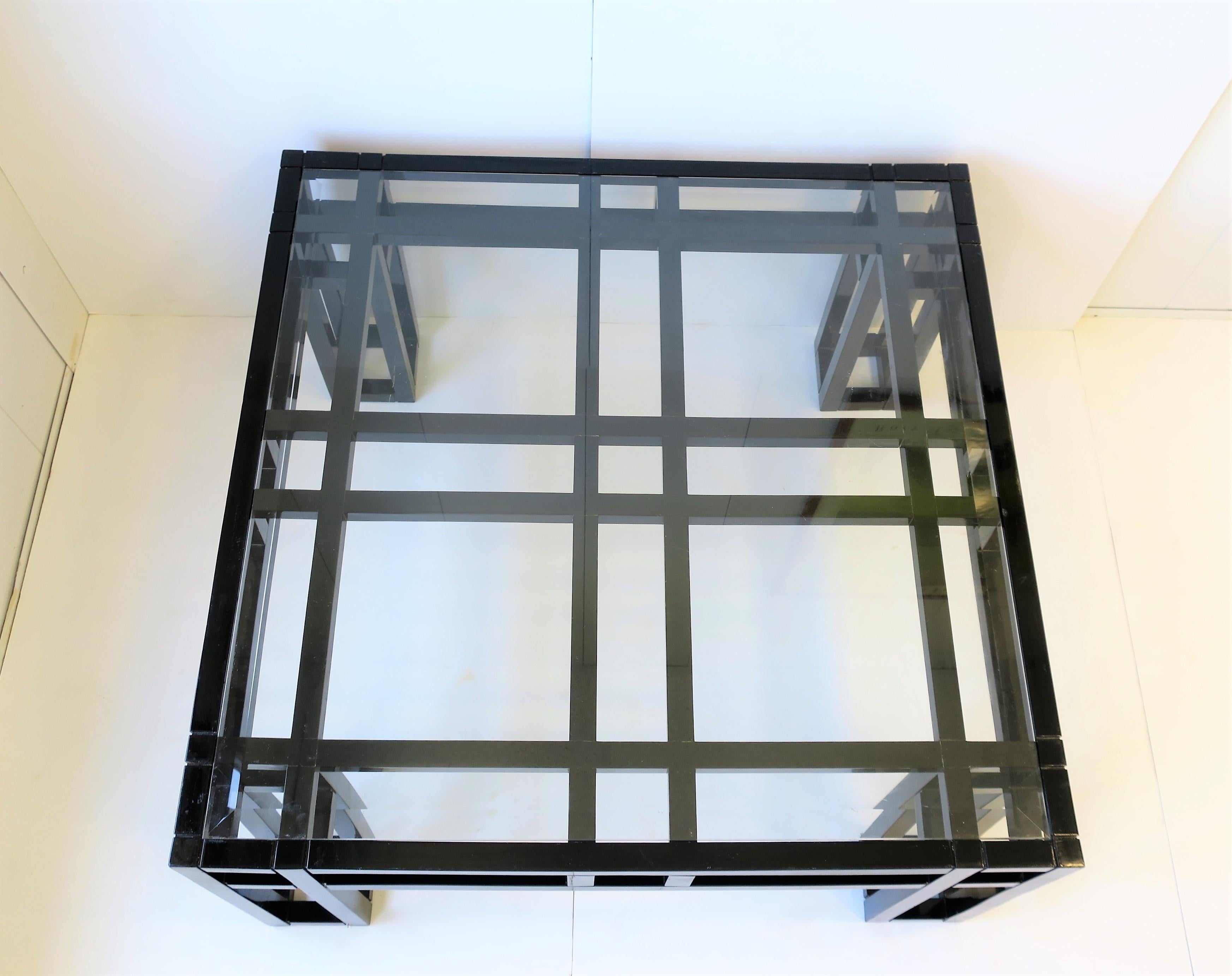 Black Lacquer and Glass Geometric Square Coffee Cocktail Table Postmodern, 1980s For Sale 9