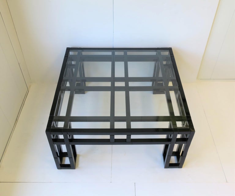 1980s Postmodern Black Lacquer and Glass Geometric Square Coffee Table In Good Condition For Sale In New York, NY