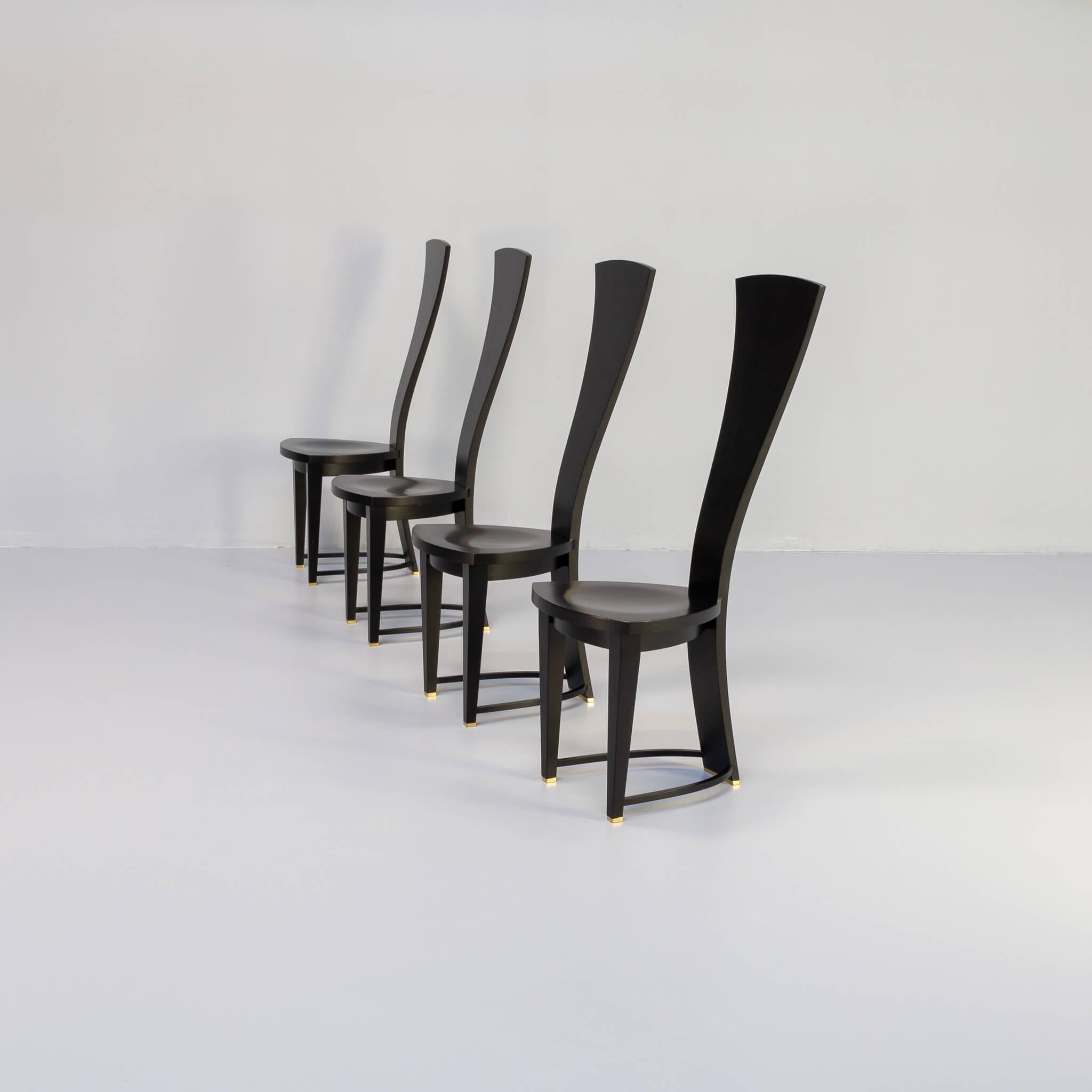 Post-Modern 80s Black Lacquered Beautiful High Back Dining Chair Set/4