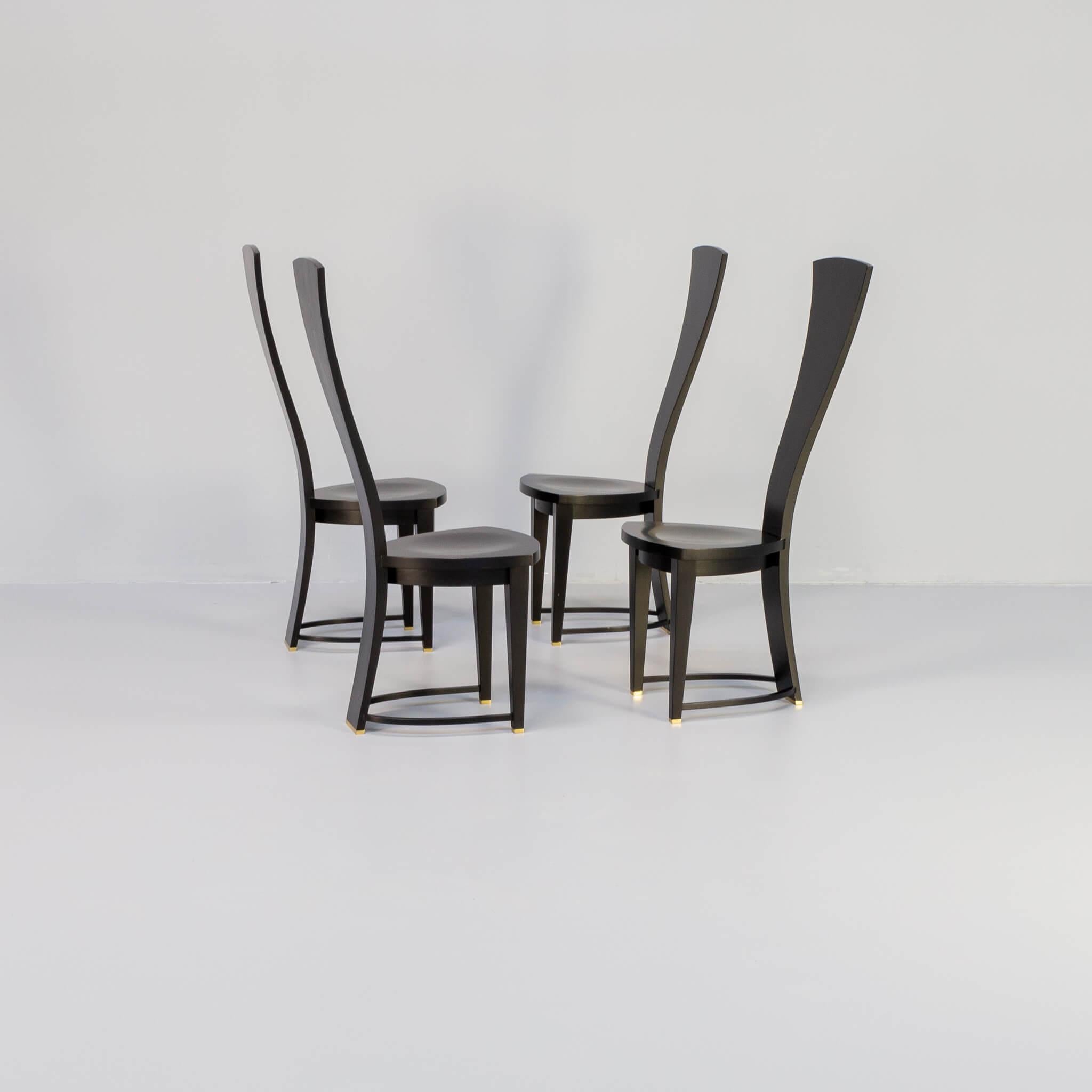 Italian 80s Black Lacquered Beautiful High Back Dining Chair Set/4