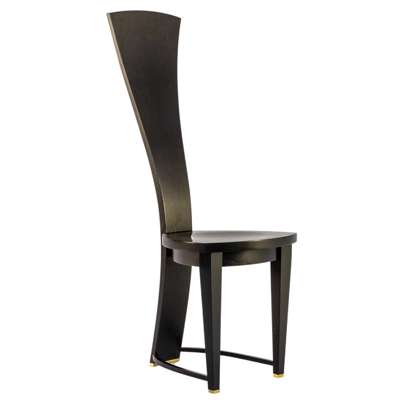 80s Black Lacquered Beautiful High Back Dining Chair Set/4