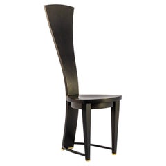 80s Black Lacquered Beautiful High Back Dining Chair Set/4
