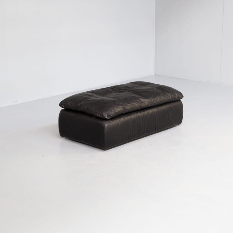 80s Black Leather Pouf, Sofa, Ottoman Attr. Walter Knoll Set/2 For Sale at  1stDibs