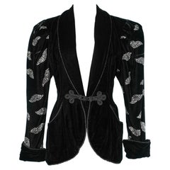 80's black velvet jacket with mouth pattern glitter C. Petin pour Diamant Noir