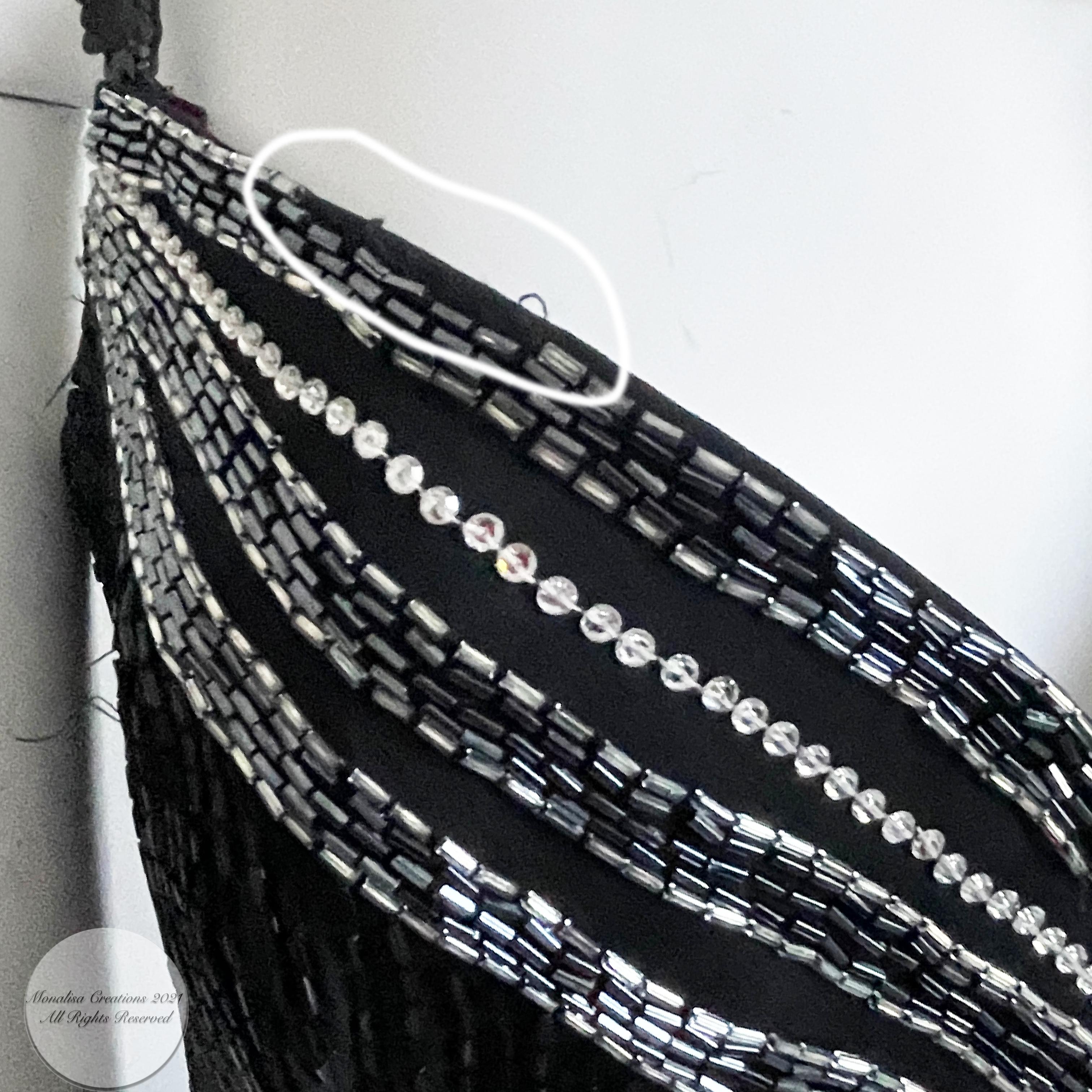 80s Bob Mackie Evening Gown Embellished Beaded Black Silk Formal Dress Size 10  10