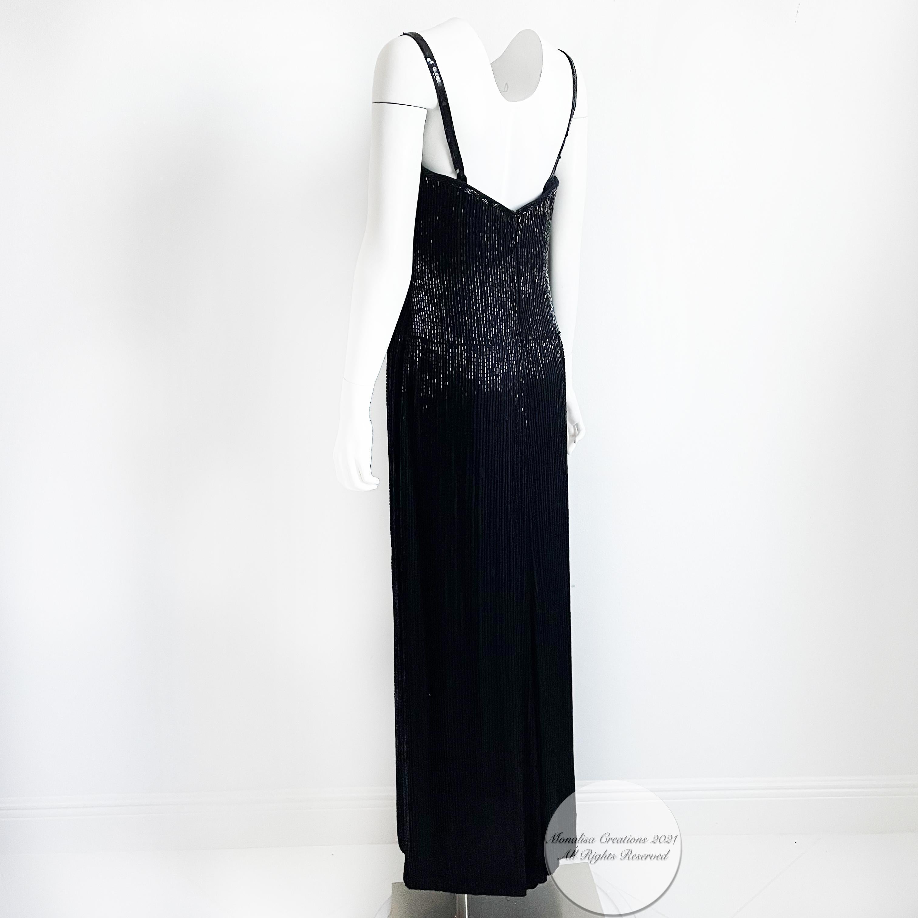 80s Bob Mackie Evening Gown Embellished Beaded Black Silk Formal Dress Size 10  2