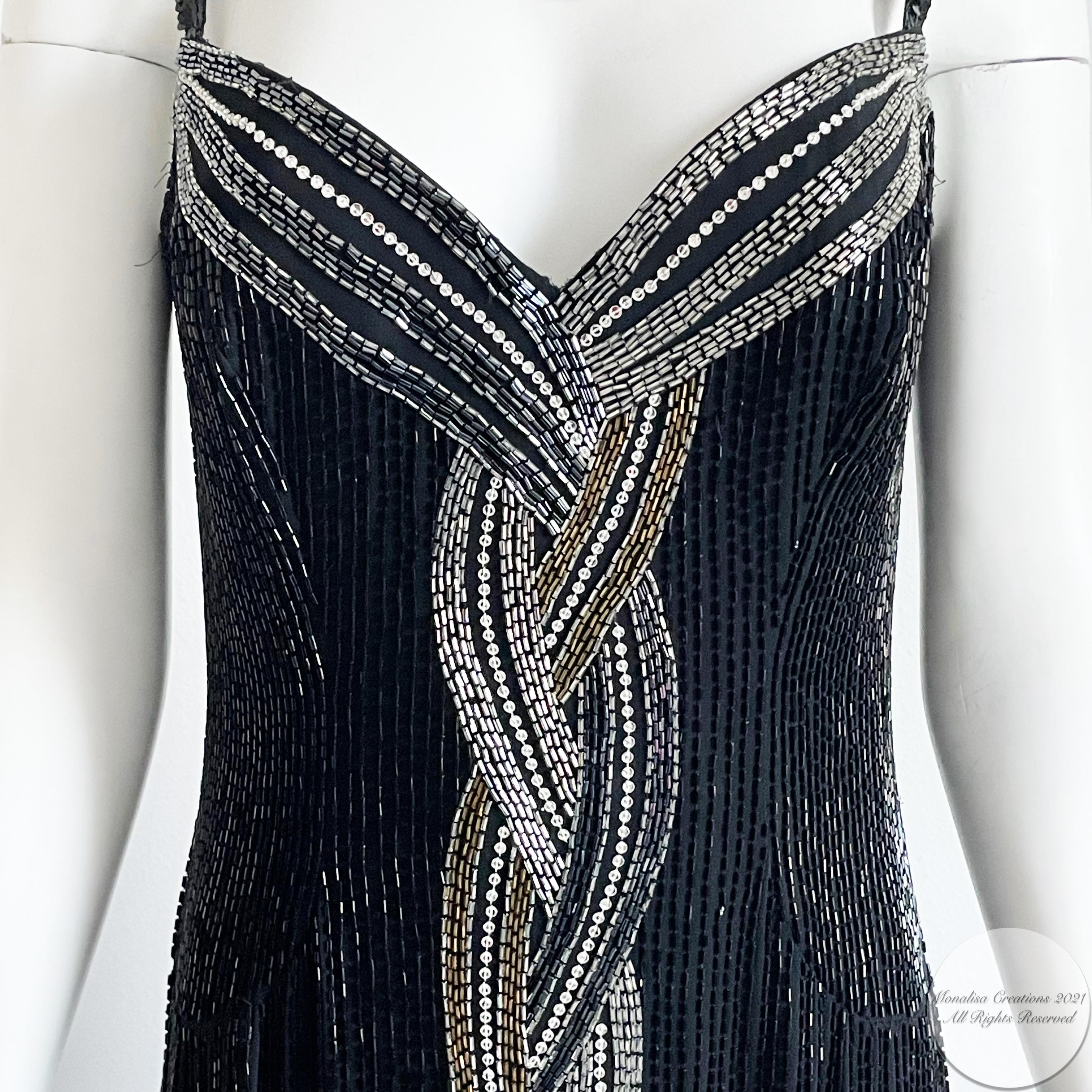 80s Bob Mackie Evening Gown Embellished Beaded Black Silk Formal Dress Size 10  4