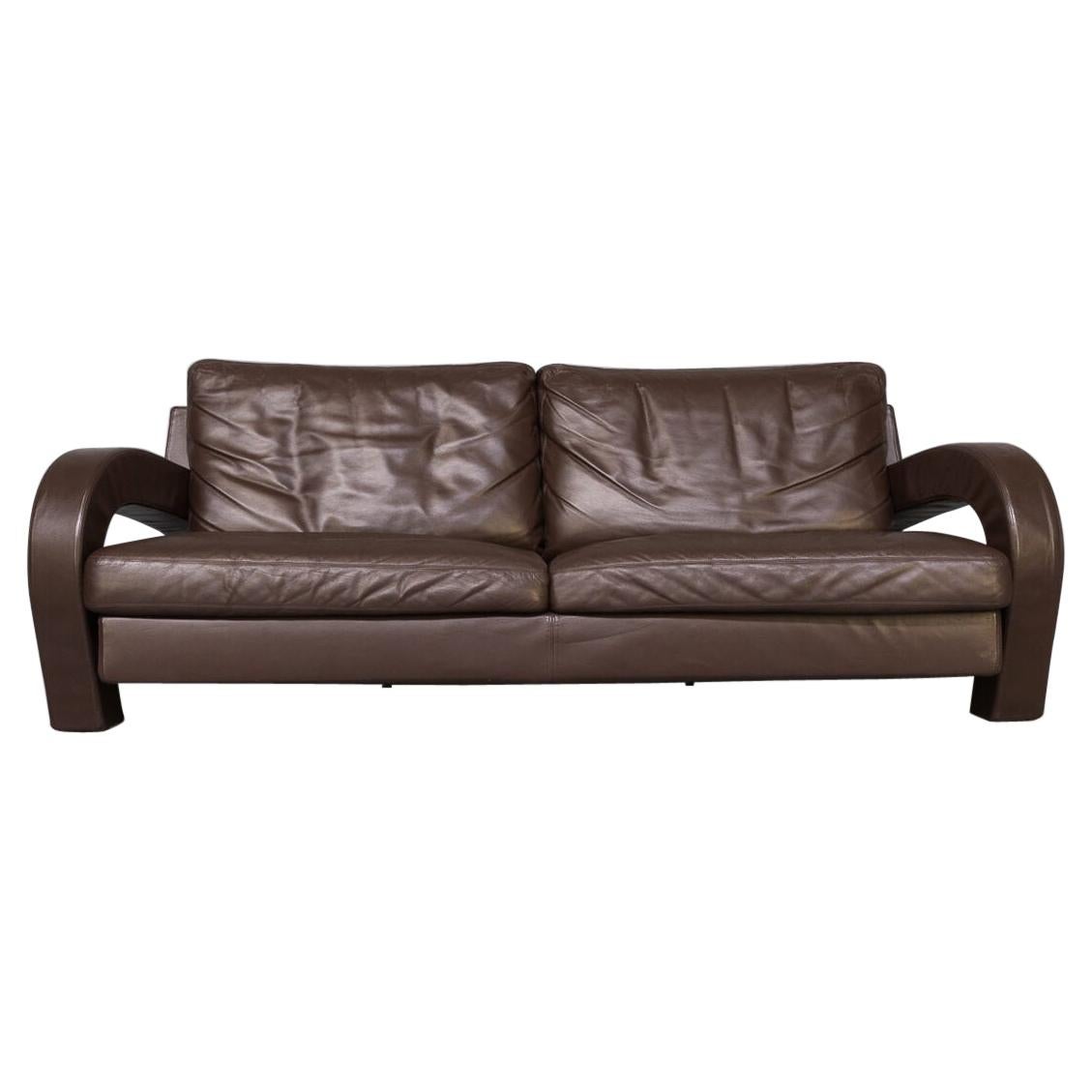 80s Brown Leather Sofa for B&B Italia