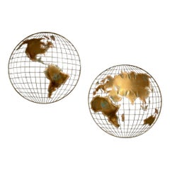 80s Brutalist Curtis Jere Iconic Brutalist World Globe Metal Wall Sculpture