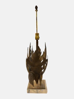 80s Brutalist Iron Leaf Lamp With Lucite Base
