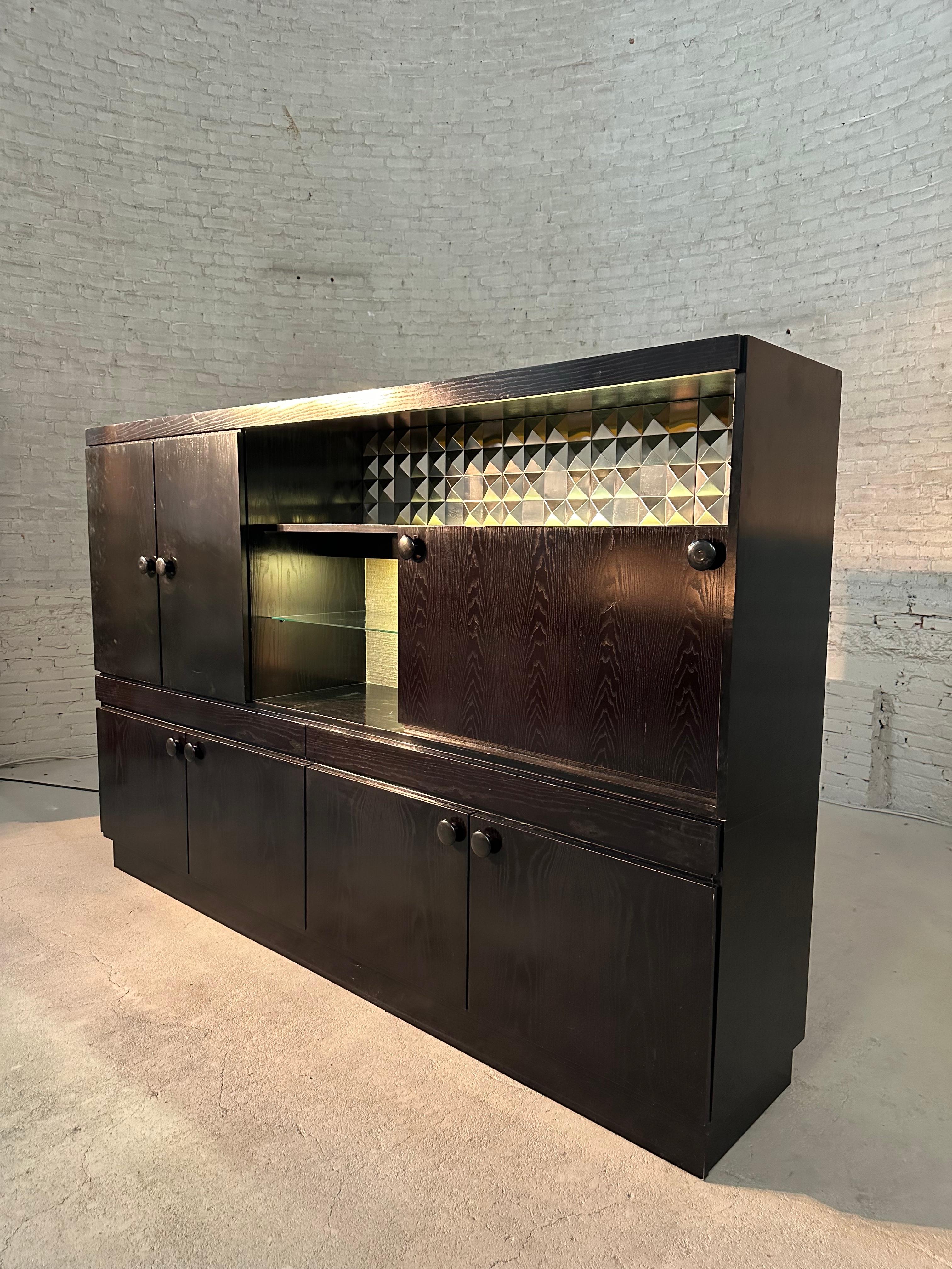 Aluminum 80's Brutalist Large Bar Cabinet For Sale