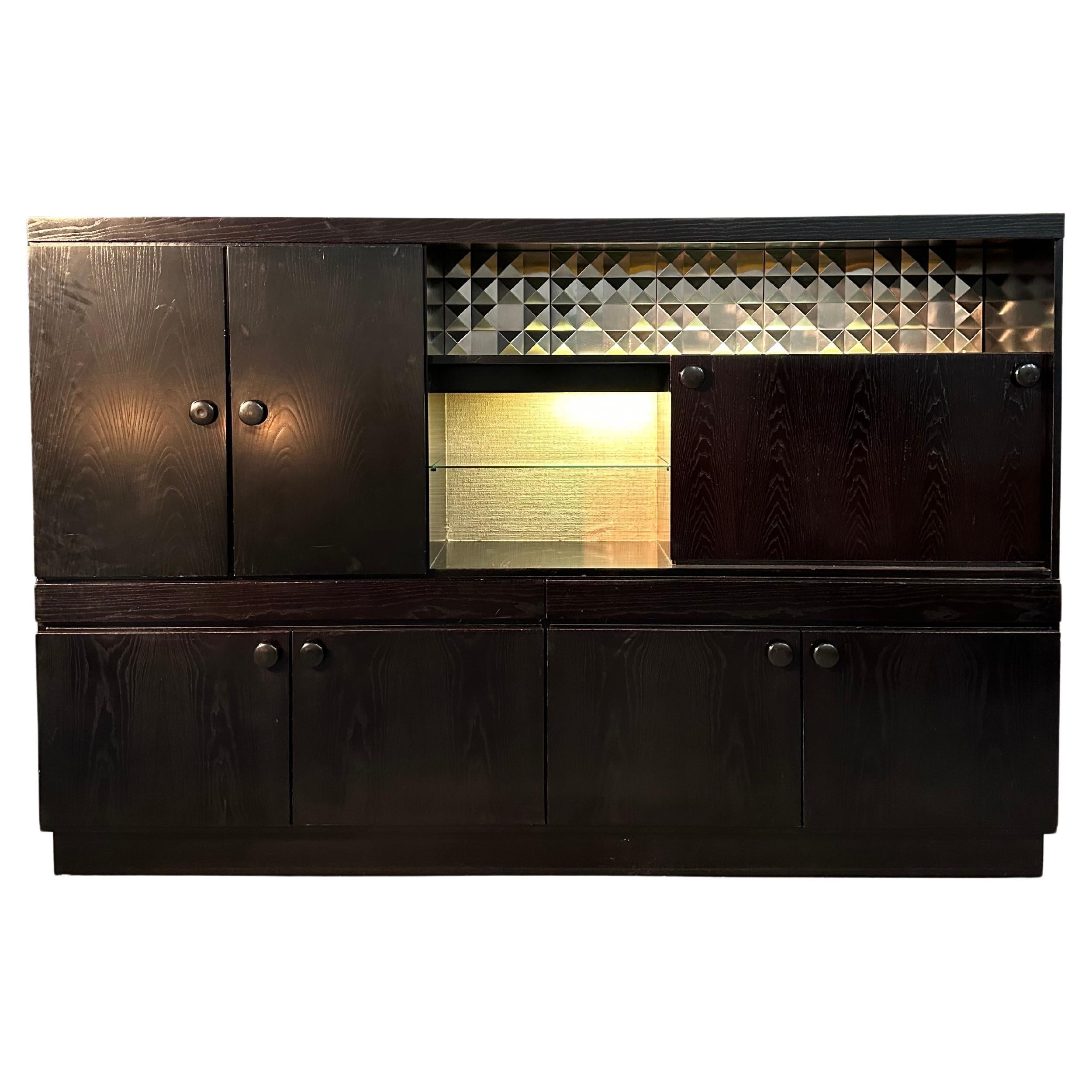 80's Brutalist Large Bar Cabinet For Sale