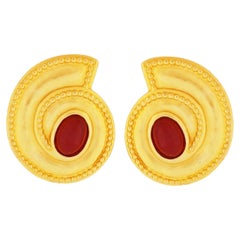 Retro 80s Byzantine Swirl Statement Earrings With Carnelian Cabochons By Leslie Block