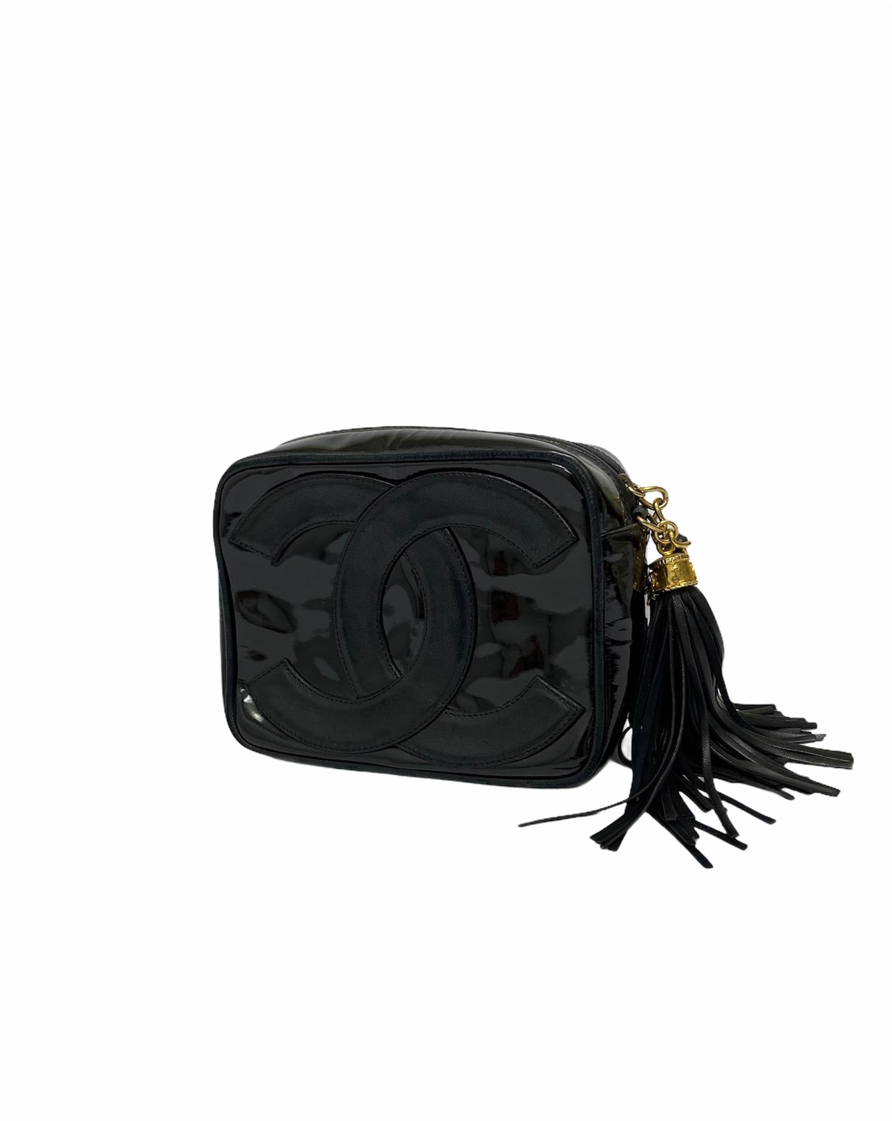 chanel black camera bag