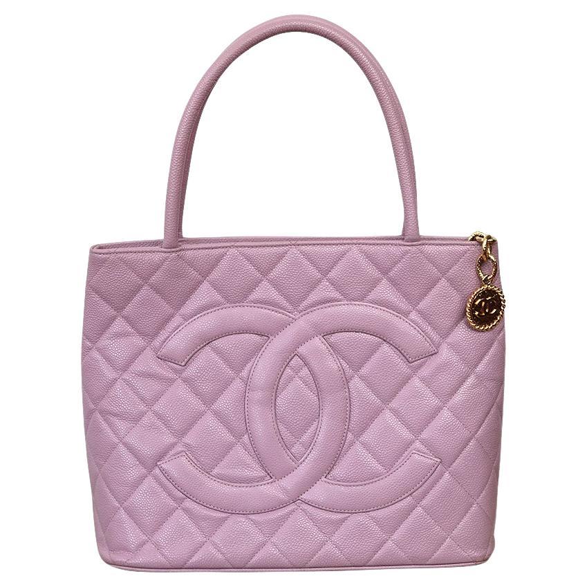 80's Chanel Lilac Caviar Leather Medallion Tote Bag