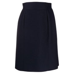 80s Chanel textured blue wool and silk blend straight skirt