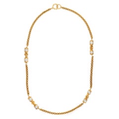 80s Chanel Vintage Necklace Faux White Pearls Long 35" Chain Link