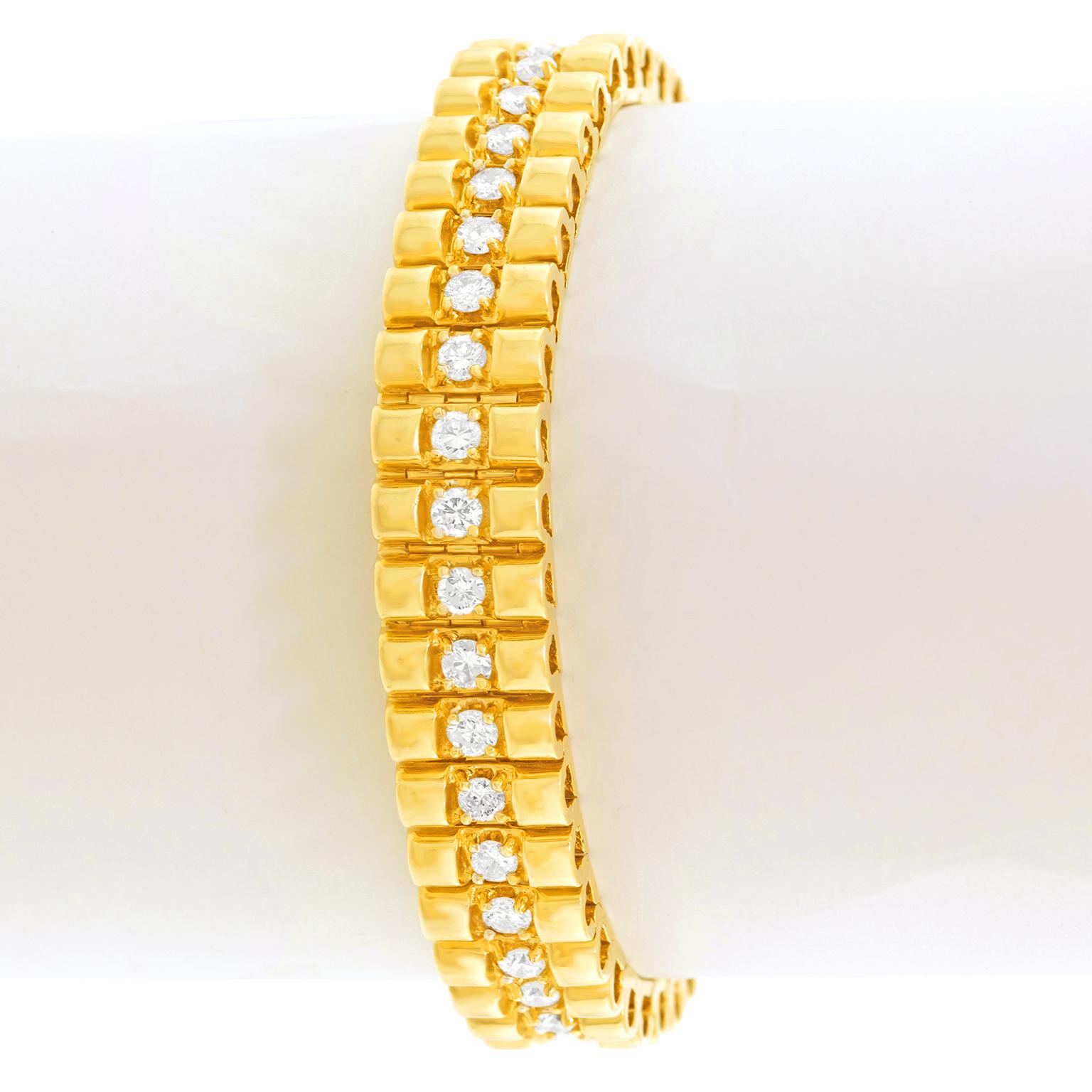 Round Cut 80's Chic Diamond-set Gold Bracelet For Sale