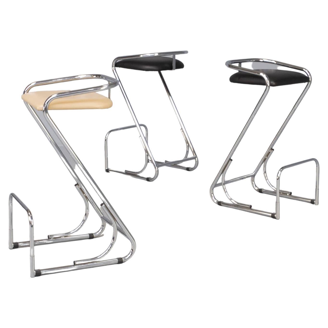 80s chrome and skai barstool with footrest set/3 For Sale