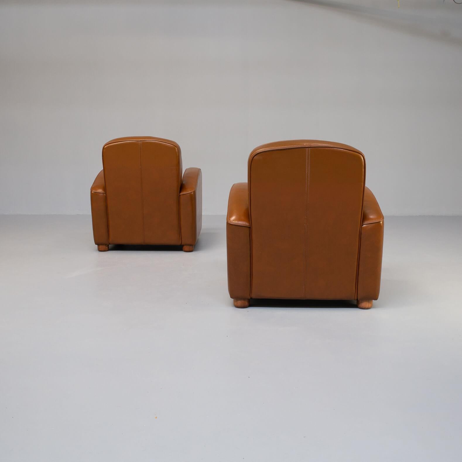 Late 20th Century 80s Cognac Leather Club Fauteuils for Idp Italia Set / 2 For Sale